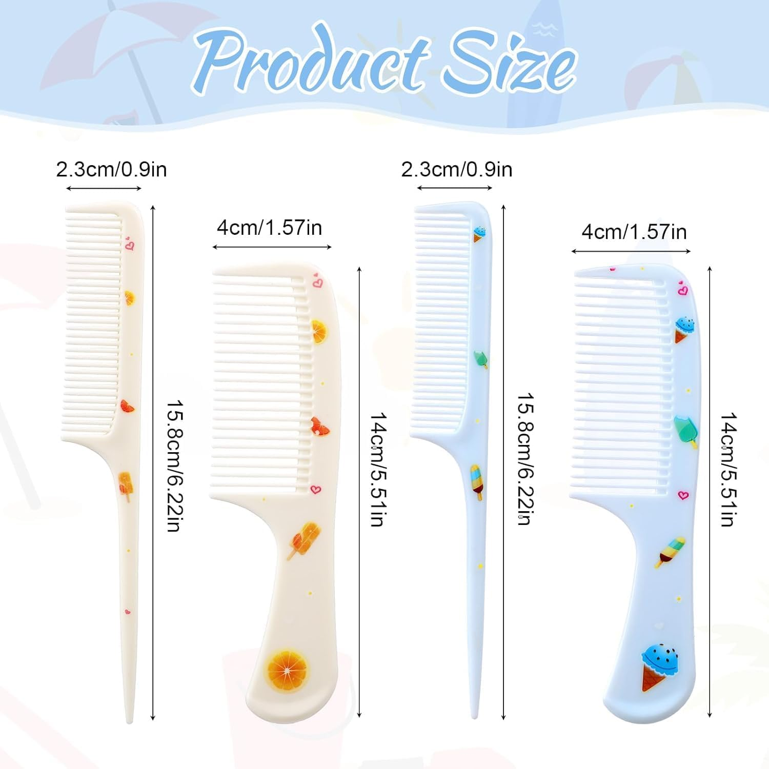 Girls Boys Hair Brush Kids Hairs Brushes Set Fashion Kids Hair Brushes Plastic Fine Tooth Rat Tail Combs for Girls Curly Straight Long Hairs, (Blue,Yellow) 4 Pcs image number 2
