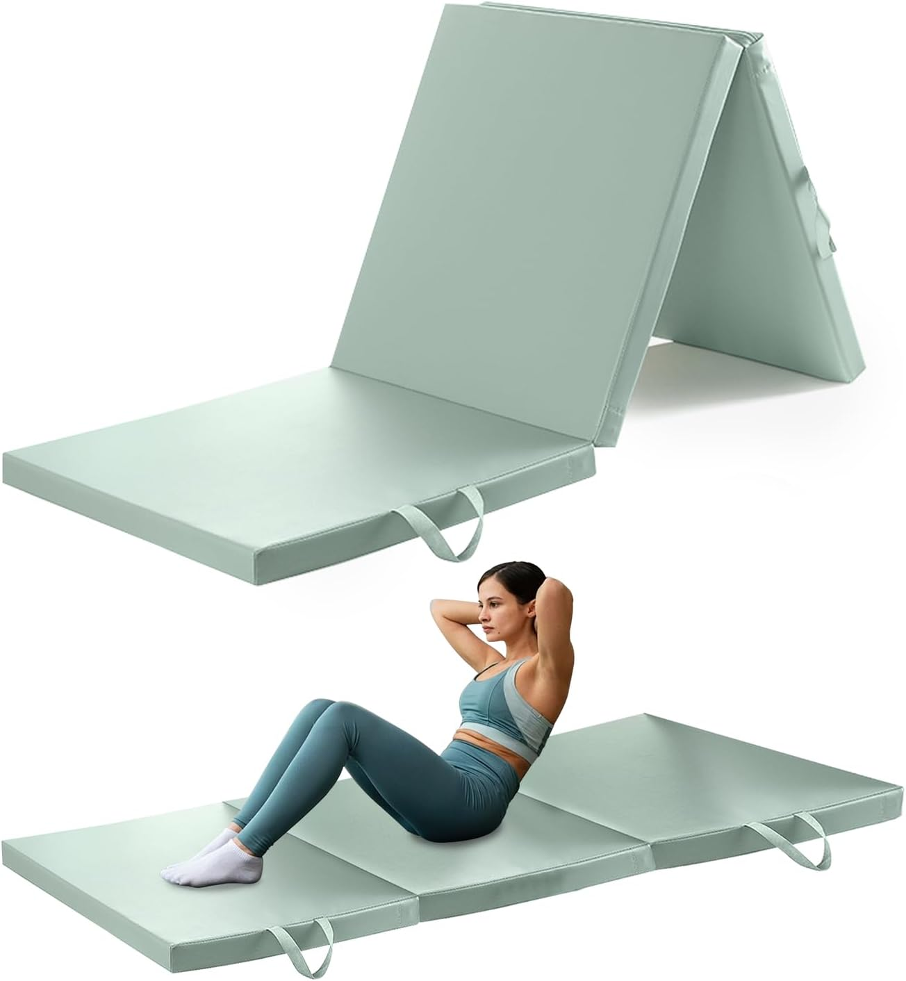 3 Fold PVC Waterproof Gymnastics Mat - 180X60Cm Large Exercise Mat, 5Cm Thick, Non-Slip & Soft Rebound ,Foldable with Carry Handles for Portable Home Fitness, Ideal for Gymnastics, Yoga, Workout, Toning & Stretching, Space-Saving Design