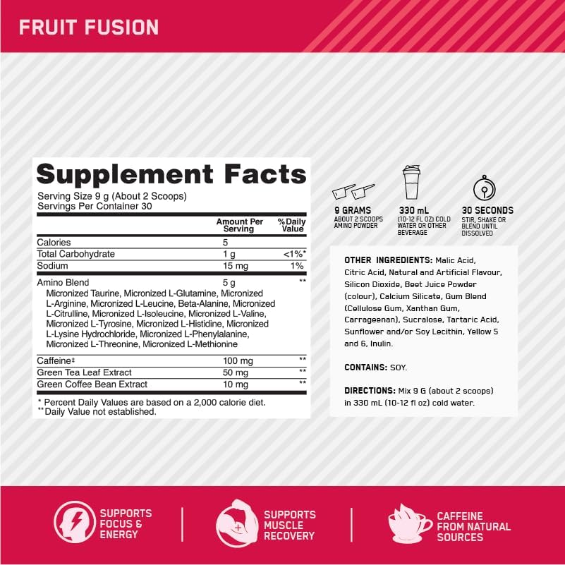OPTIMUM NUTRITION Amino Energy Powder, Fruit Fusion, 585G, 65 Servings image number 1