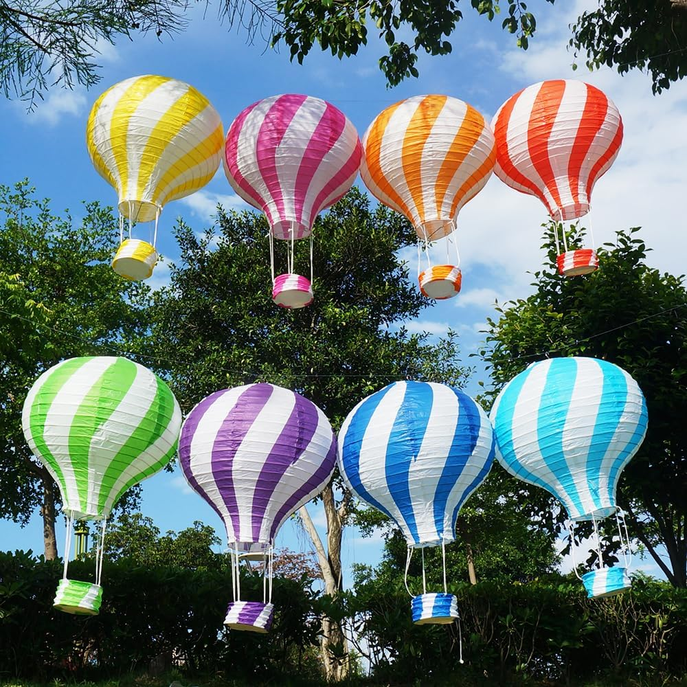 ANJOGIFT 8 PCS 12 Inch Diagonal Stripe Hot Air Balloon Paper Lanterns Chinese Japanese Style Thick Rice Paper Lanterns Indoor Outdoor Decoration for Christmas Valentine&rsquo;S Day Wedding Anniversary image number 6