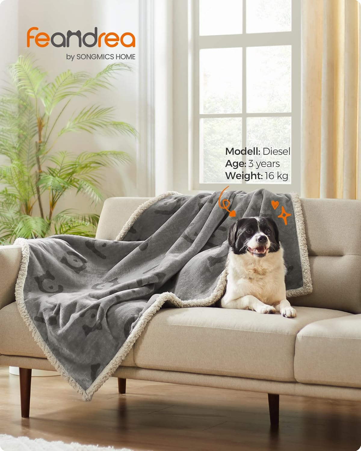 Feandrea Waterproof Dog Blanket, Sherpa Fleece Pet Throw Blanket for Small and Medium Dogs, Cats, 127 X 101 Cm, L, Reversible Dog Couch Cover Protector, Machine Washable, Gray PPB050G01 image number 5