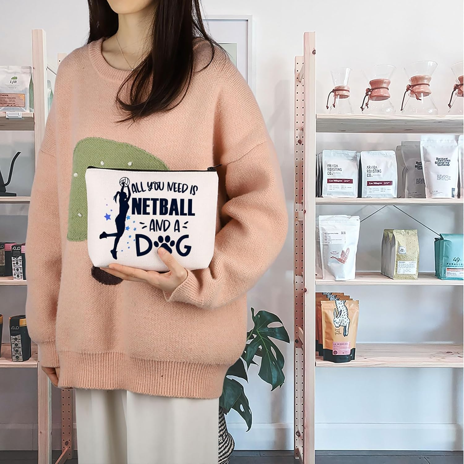 TGBJE Netball Girl Gift Netball Player Gift Dog Owner Gift All You Need Is Hockey and a Dog Makeup Cosmetic Bag for Dog Lover, Netball Dog Bag, All image number 1