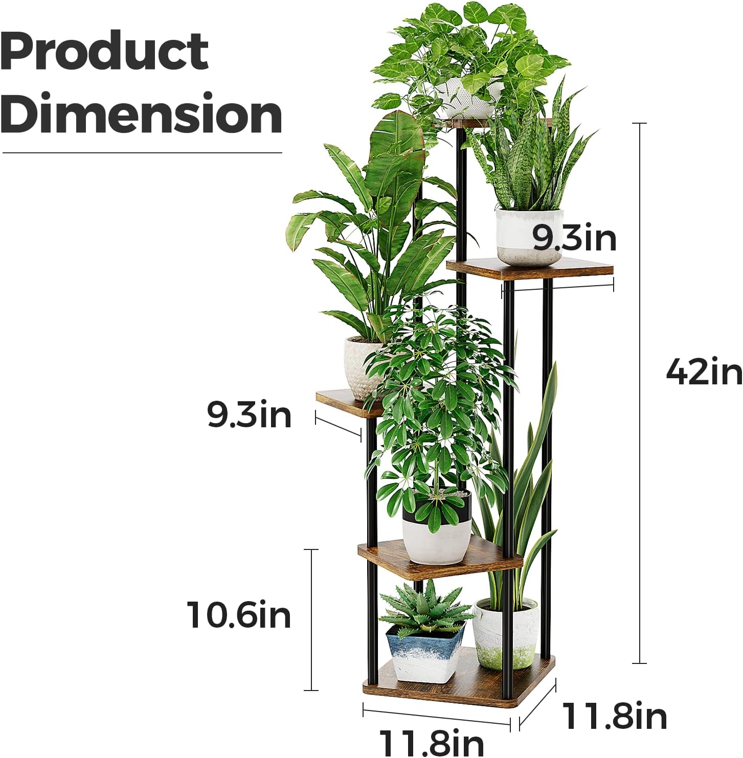 Bamworld Corner Plant Stand Indoor, 5 Tier Metal Plant Shelf for Multiple Plants, Tall Flower Stand for Patio Garden Balcony Living Room Bedroom(Brown) image number 4