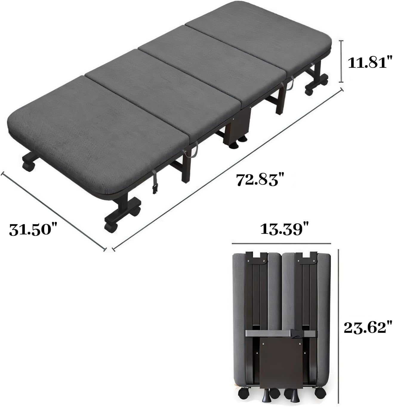 Uandhome Folding Bed with Mattress,4-Fold Rollaway Guest Bed with Twin Size & Metal Frame & Rolling Wheels & Adjustable for Adults Temporary Shelters Home Office Easy Storage(185 * 90 * 22.5Cm) image number 6