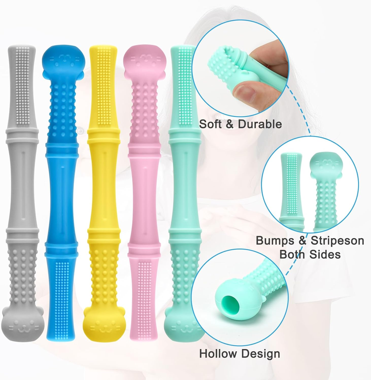 MR.TIMELAG Baby Teether Tube &ndash; 15Cm Silicone Teething Toy for Infants & Newborns, Bpa-Free Chewable Sensory Toy for Soothing Sore Gums, Easy to Hold & Clean (Baby Teether, Teething Relief) image number 2