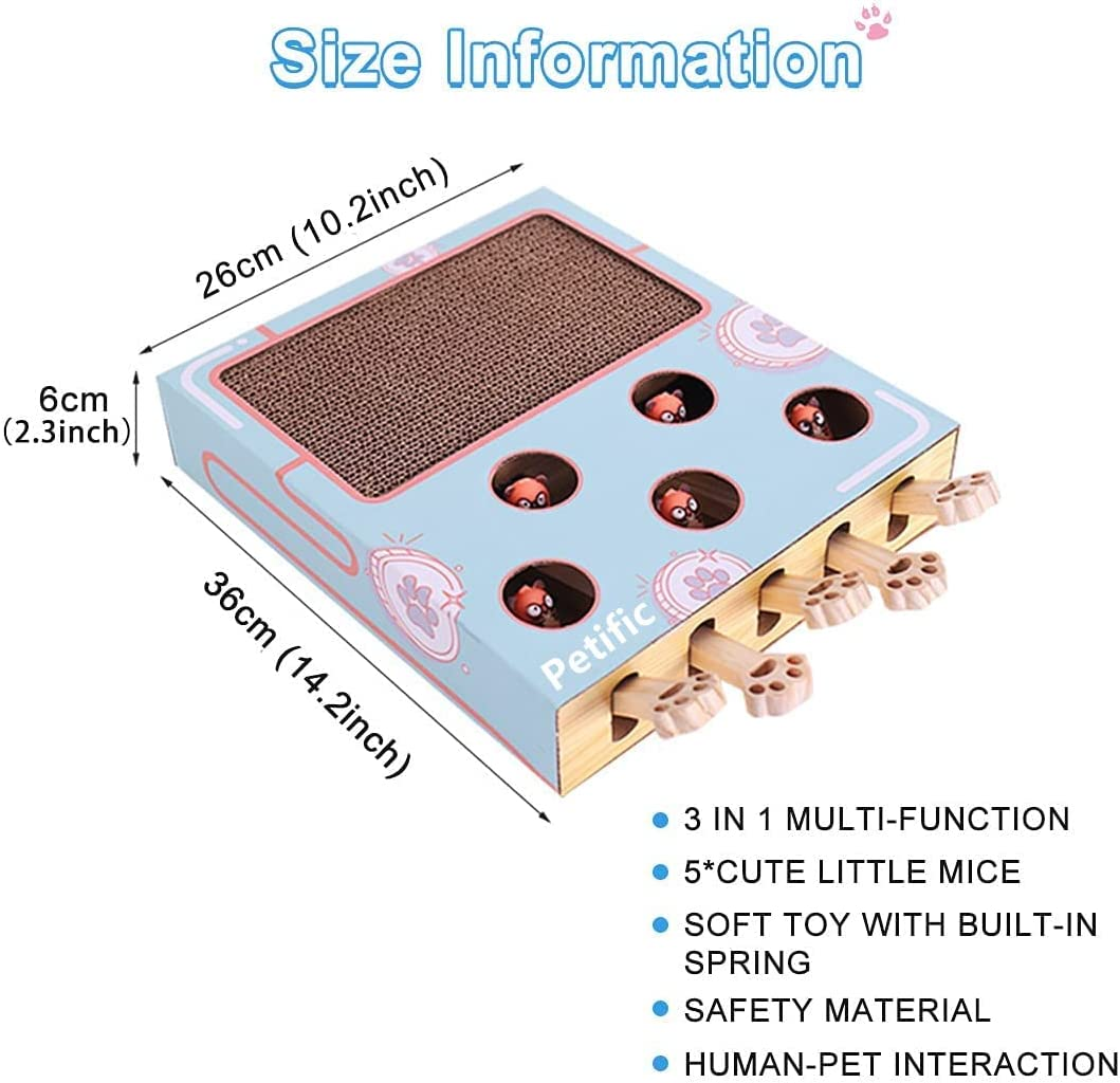 3-In-1 Corrugated Cardboard Cat Scratcher, Cat Scratch Pad with Whack a Mole Game and Funny Cat Stick, Multi-Purpose Scratching Pad, Thickened Durable Cat Scratcher Toy for Indoor Cats image number 2