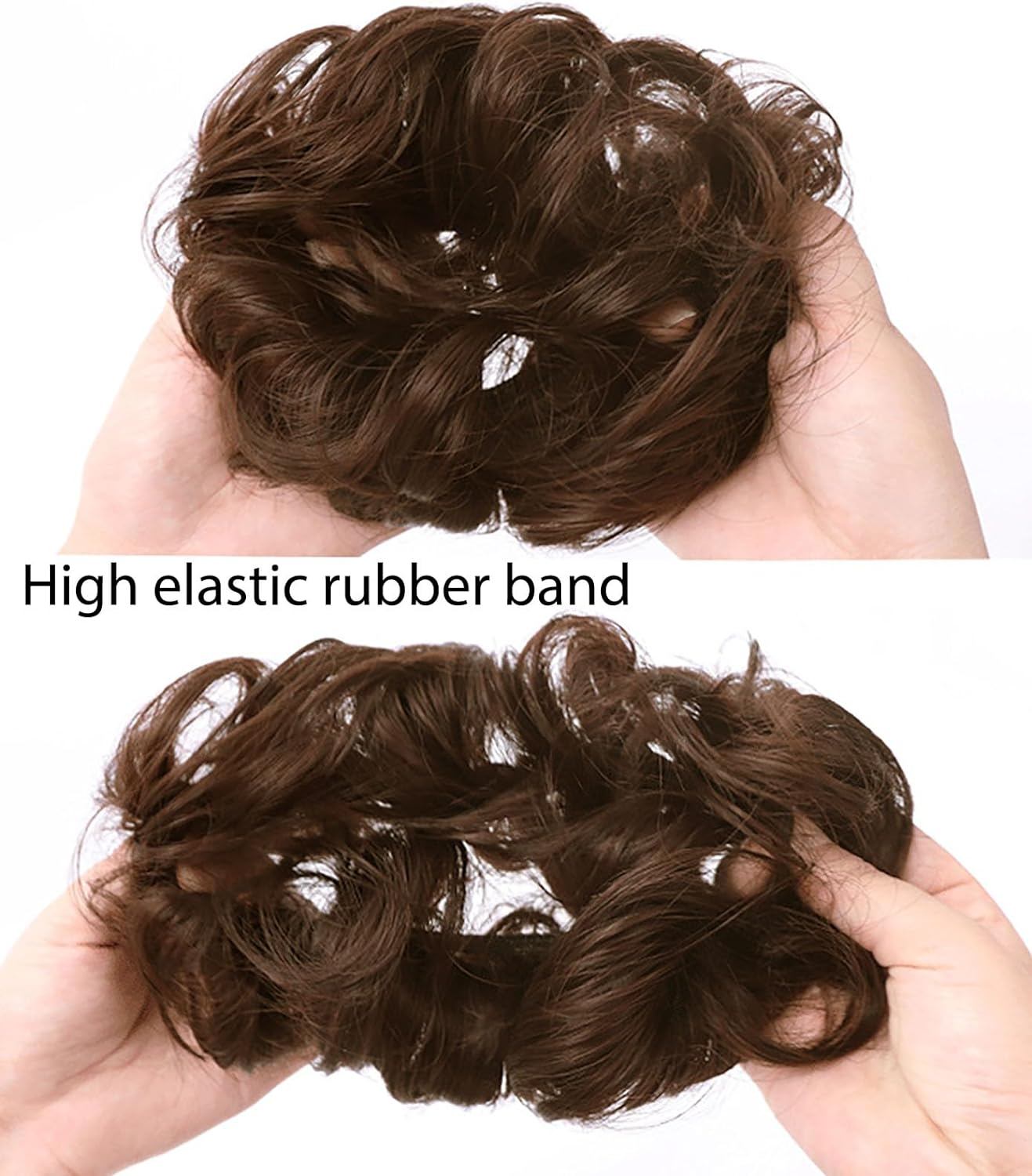 YUESUO 1PCS Messy Bun Hair Pieces Wavy Curly Scrunchies Synthetic Chignon Hair Extensions Updo Hairpieces for Women Girls (Light Brown)