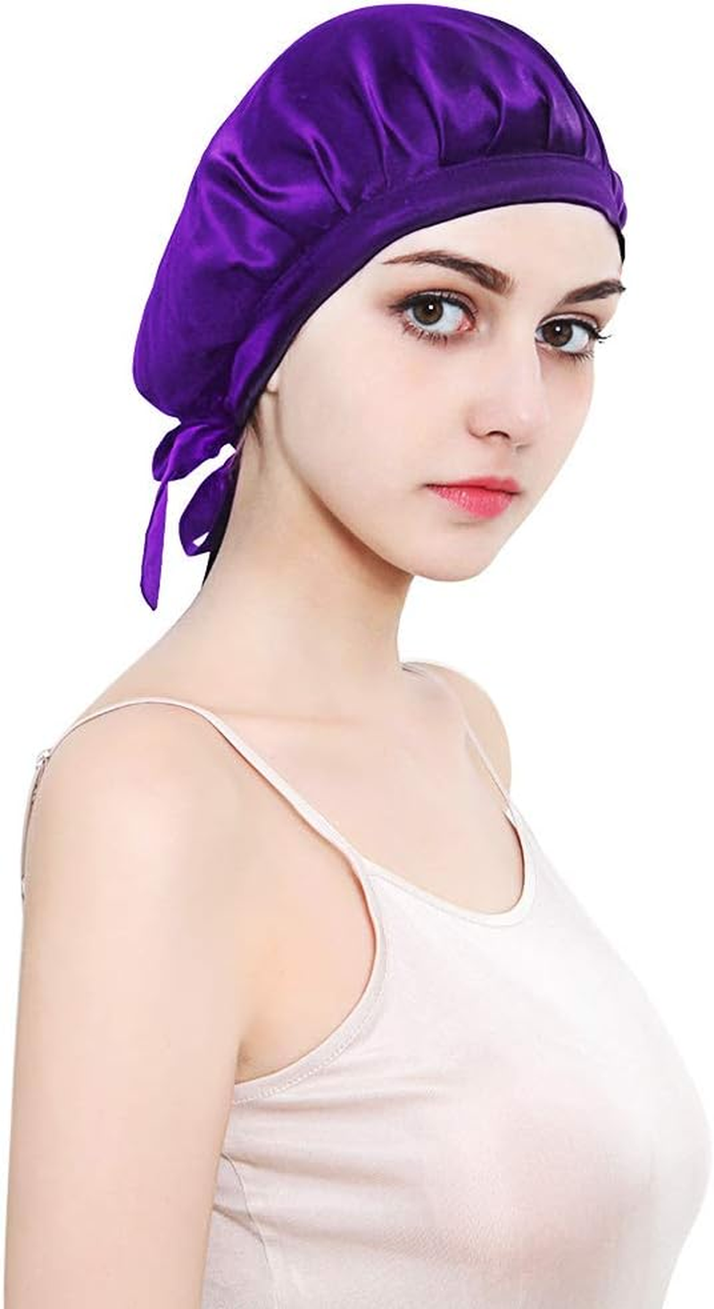100% Mulberry Silk Night Sleep Cap, Sleeping Cap for Women Head Cover Bonnet for Hair Beauty with Elastic Band for Sleep, Hair Loss, Hair Protection (Black)