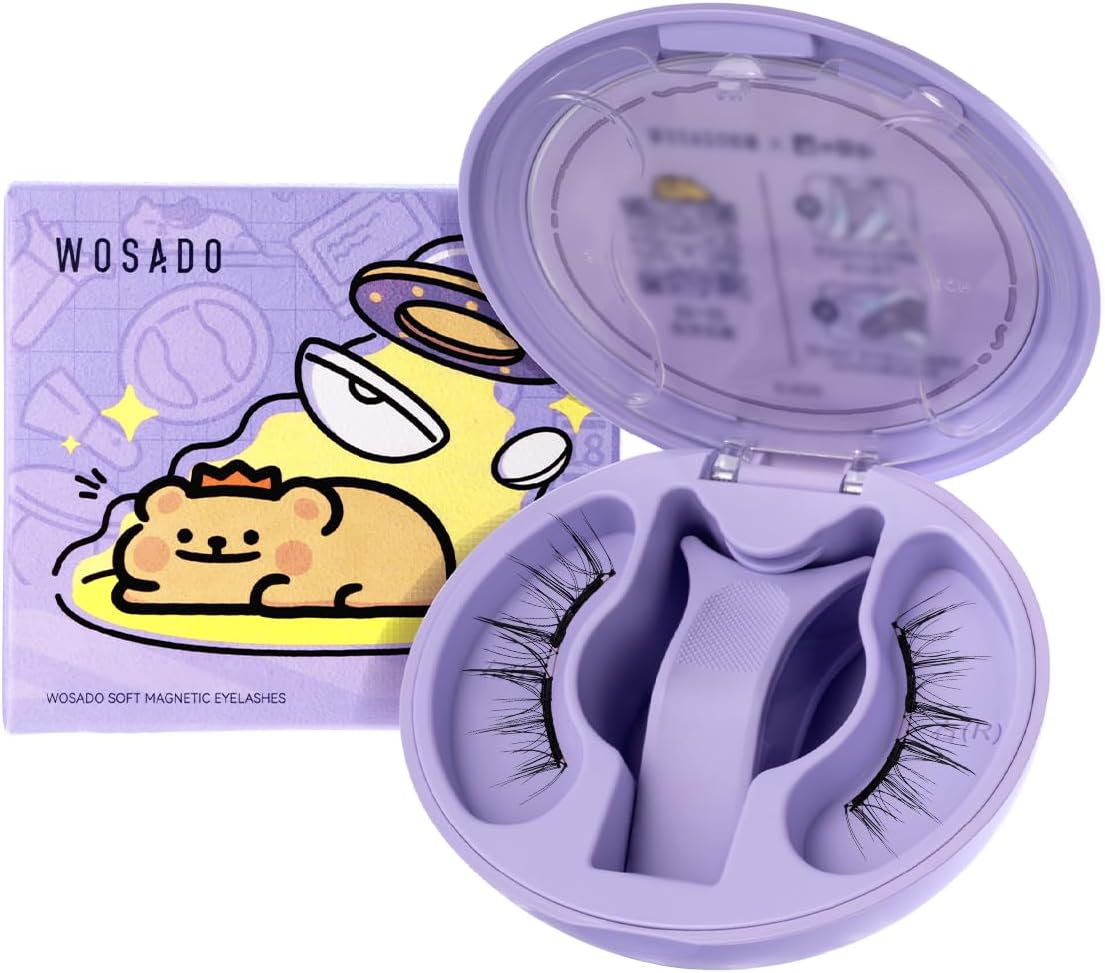 WOSADO Soft Magnetic Eyelashes Kit with Applicator, [No.01 Silky Black II Bearisbug], Reusableglue-Free Wispy Magnetic Lashes, Cruelty-Free False Lashes, Waterproof, Lightweight,Suit for Heavy Makeup