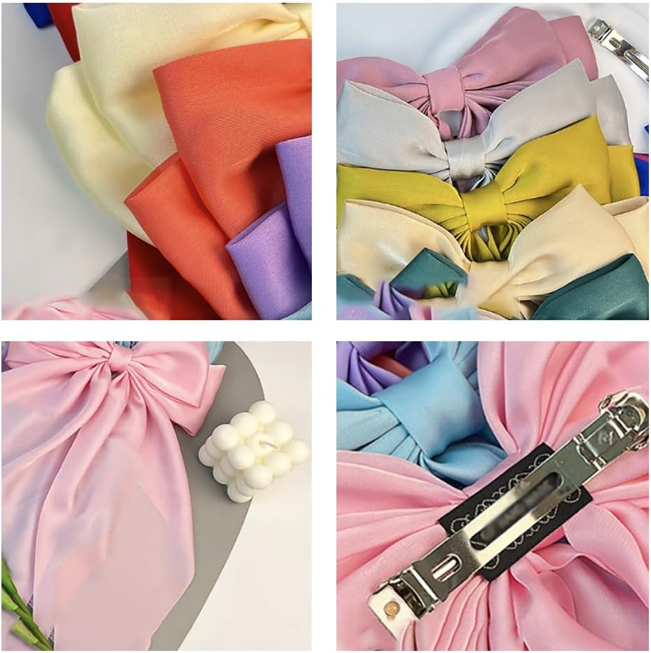 Hair Bows with Long Tail Large Bow Hair Clips Large Hair Bow Hair Clips Hair Bow Accessories for Women and Girls Hot Pink White 2 Pieces