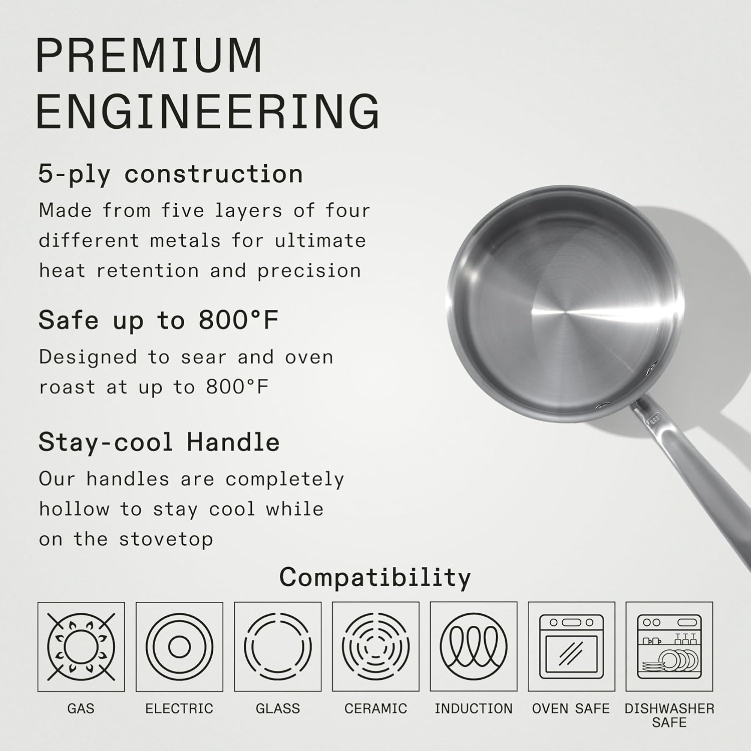 Made in Cookware - 2 Quart Stainless Steel Saucepan with Lid - 5 Ply Stainless Clad Sauce Pan - Professional Cookware - Crafted in Italy - Induction Compatible image number 2