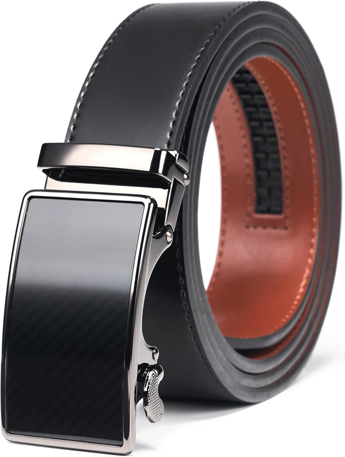 Hihawk Men'S Ratchet Belt with Slide Buckle, Genuine Leather Adjustable Click Belt, Trim to Fit, 26 Inch to 45 Inch