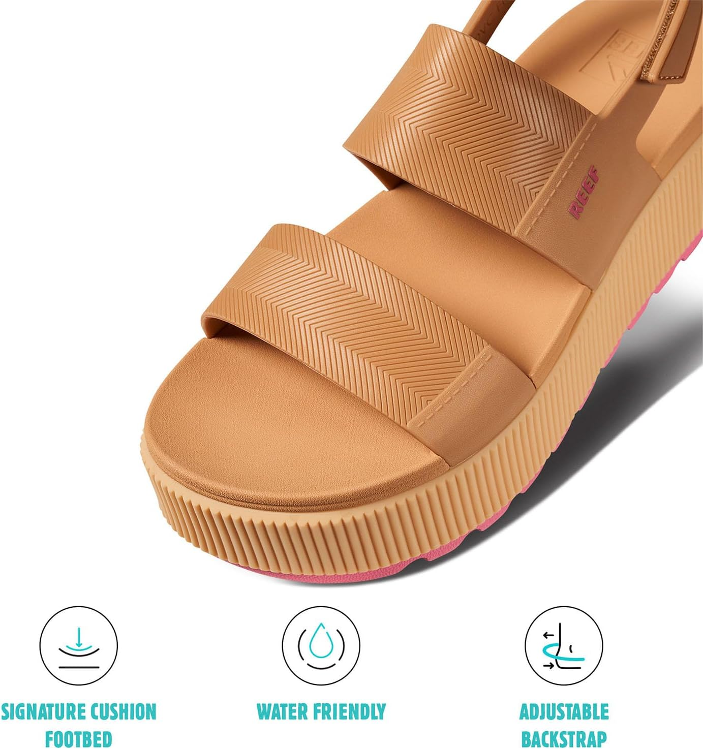 REEF Women'S Water Vista Higher Platform Sandal, Water Friendly, Adjustable Strap, Black/Tan, 9 image number 3