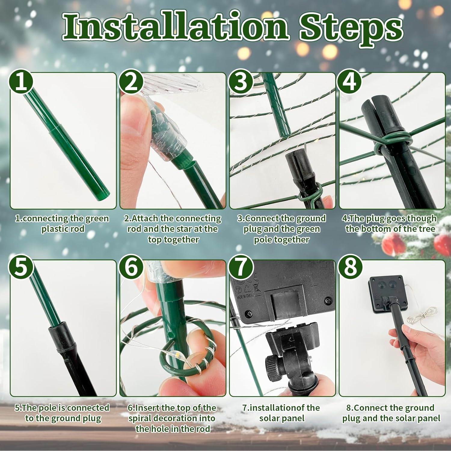 Yumsur Outdoor Solar Christmas Decoration - Waterproof Spiral Christmas Tree Lighting for Gardens, Patios image number 3