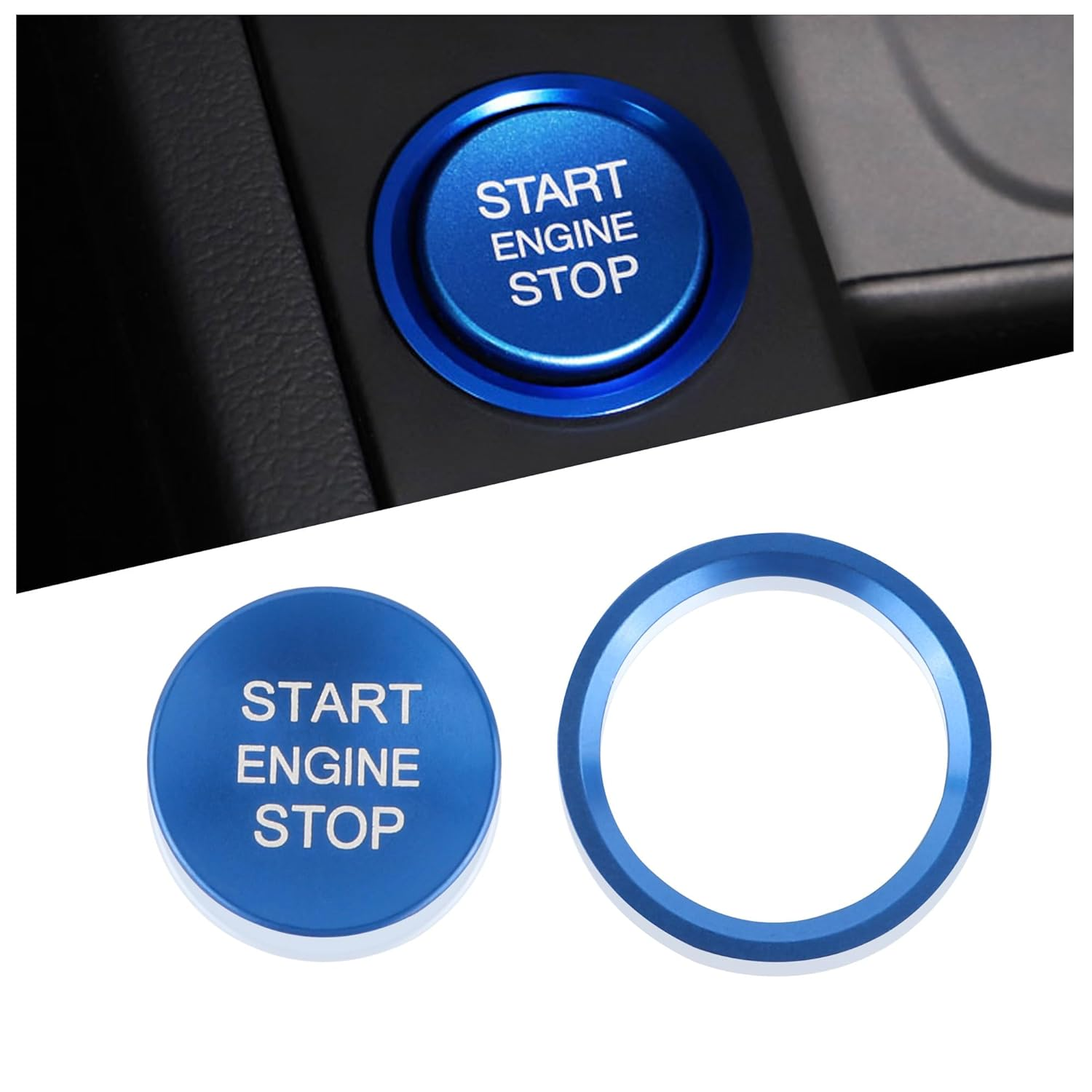 Car Push Start Button Cover for Audi Cool Aluminum Engine Start Button Cover with Metal Ring Car Decoration Car Accessories Interior Start Stop Button Cover (Red)