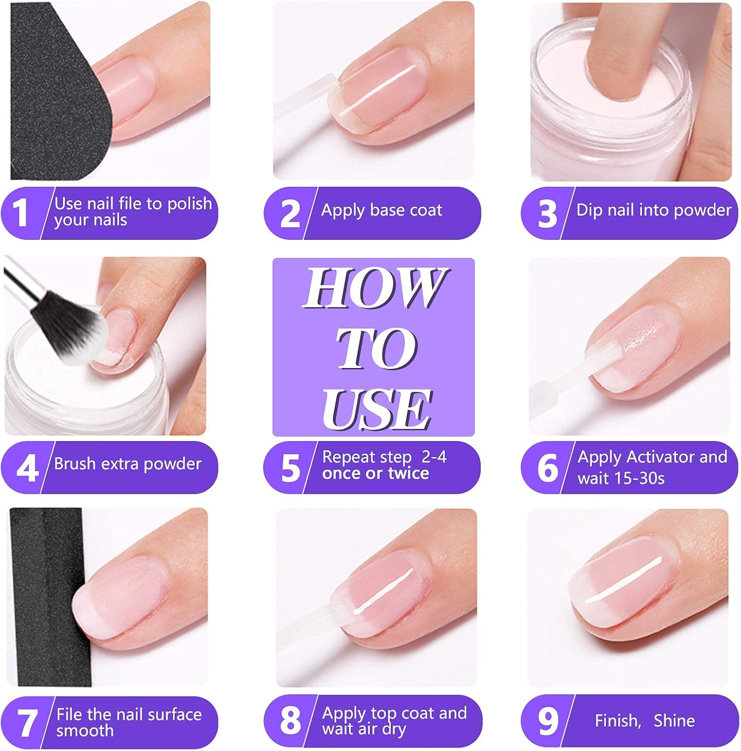 Wakaniya Dip Powder Nail Kit-12 Colors Dip Manicure Kit Pure and Glitter Dipping Powder Set with Base Top Coat for Professionals Beginners Gorgeous Fall Winter Classic French Nail Art Home Salon DIY image number 6