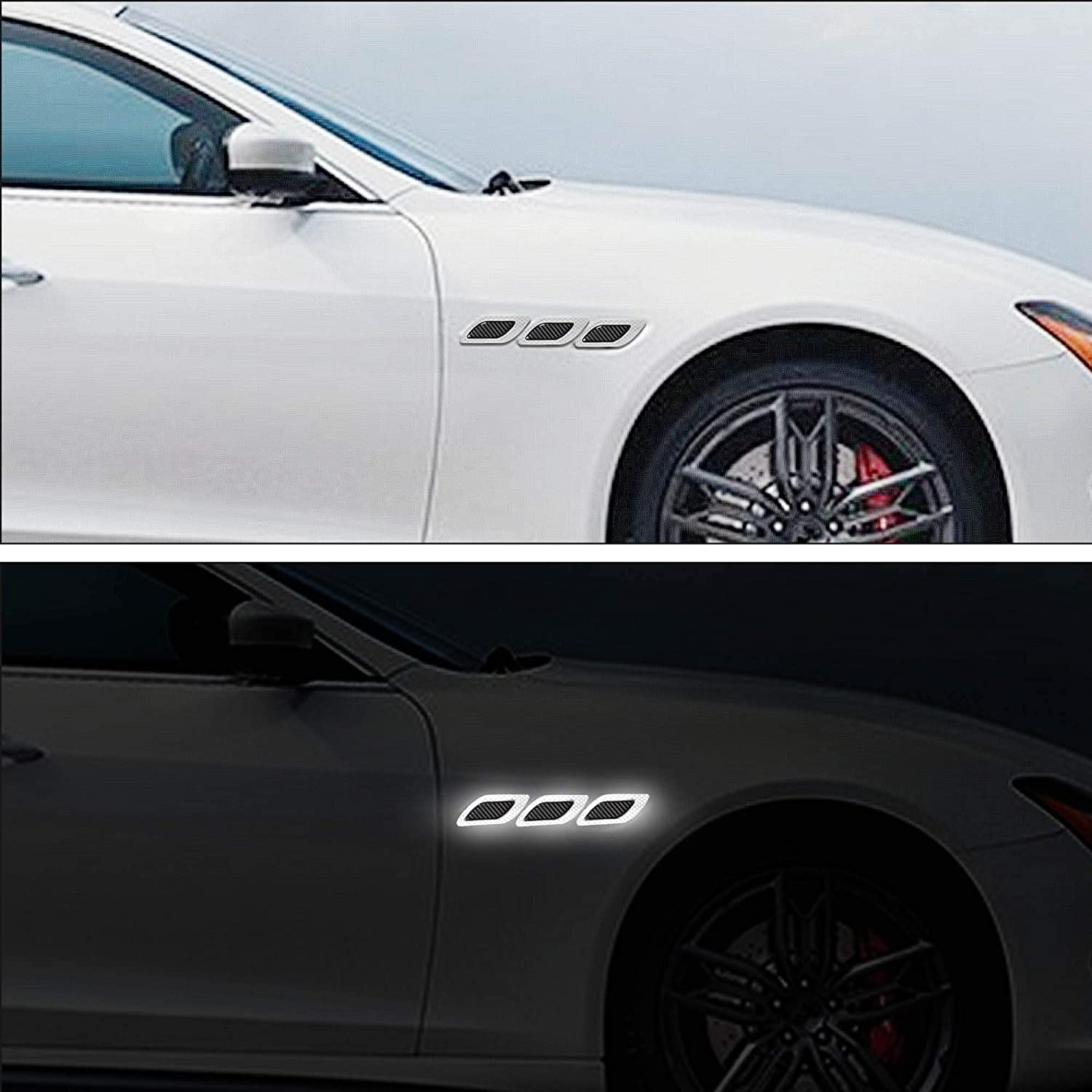 TOMALL 6Pcs 3D Strong Reflective Stripe Sticker for Car Fender Hood Bumper High-Intensity Night Visibility Reflective Decal Safety Warning Diamond Grade Carbon Fiber Universal for Car SUV (White) image number 5