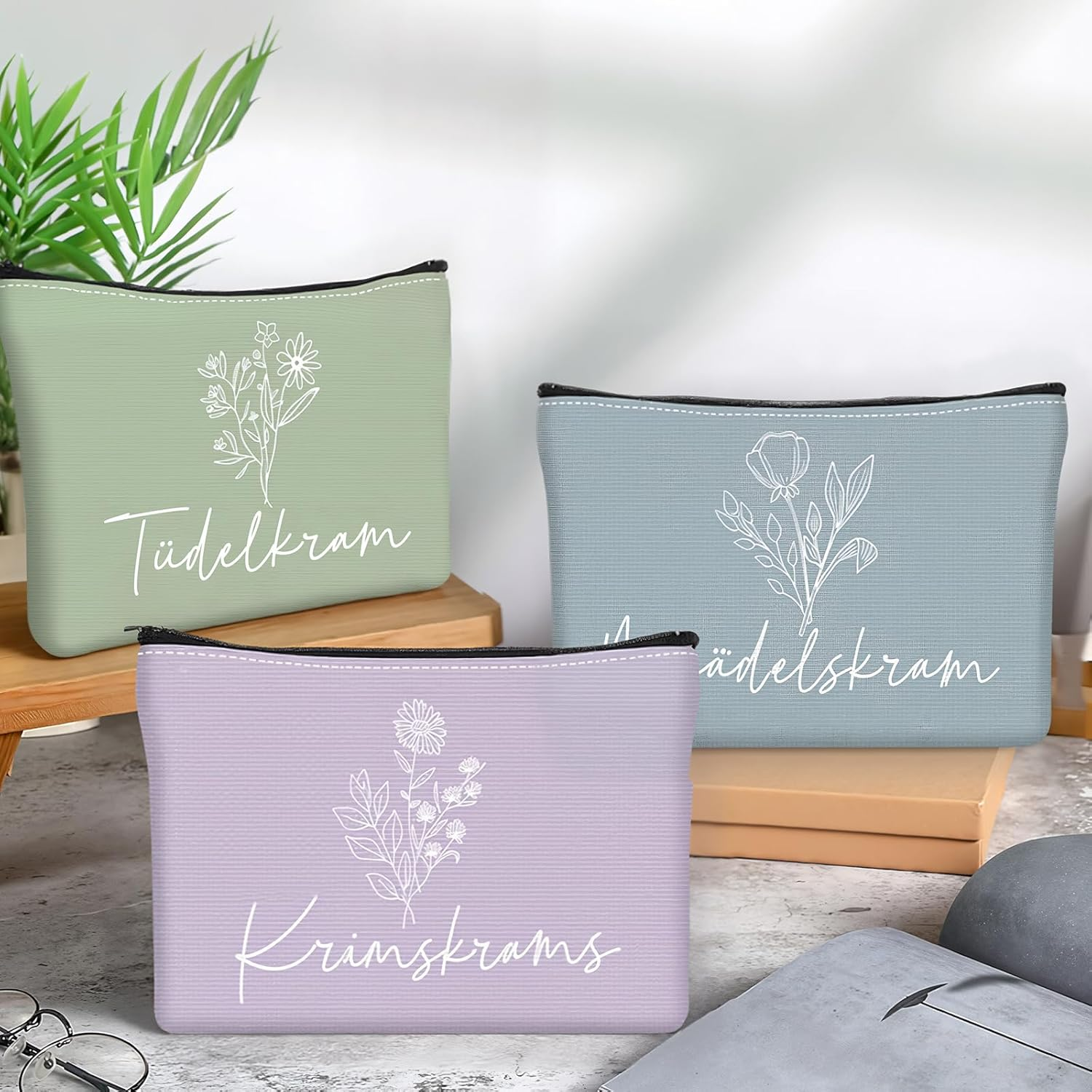 Geiserailie 3 Pieces Trousse De Maquillage Petite Trousse De Toilette Avec Inscription Zipp&eacute;e Portefeuille De Voyage Pour Femmes Et Filles, Three Colours image number 5