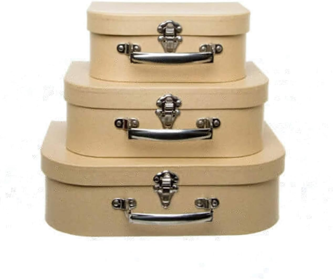 Set of 3 Suitcase Gift Boxes Hamper with Lid Brown Keepsake Storage Wedding