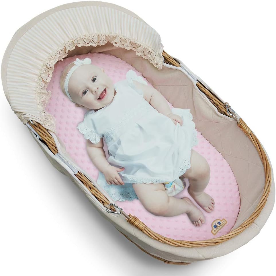 Bluesnail Soft and Strechy Minky Bassinet Fitted Sheet, Cradle Sheets for Bassinet Pad/Mattress 2Pk (Bassinet, Pink+Gray) image number 4