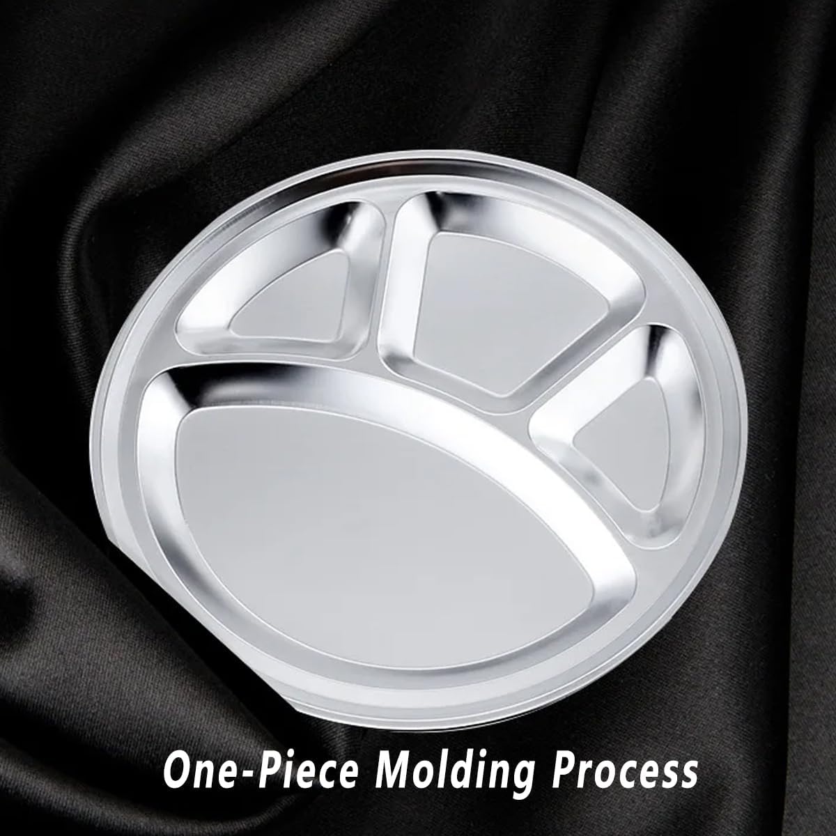 AIMALL 4Pcs Stainless Steel round Dinner Plate - 12.67In Divided 4-Compartment Plate, Durable Fast Food Tray with Mirror Polishing, Ideal for School, Cafeteria, or Home Use image number 3