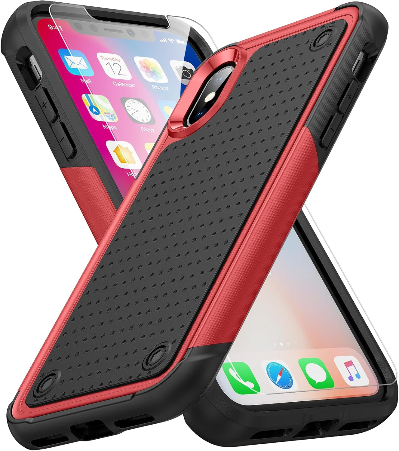 Asuwish Phone Case for Iphone Xs X 10 10S with Tempered Glass Screen Protector Cover and Rugged Accessories Protective Dual Layer Iphonex Iphonexs Iphone10 I Phonex SX 10X 10Xs X&rsquo;S Women Men Red image number 6