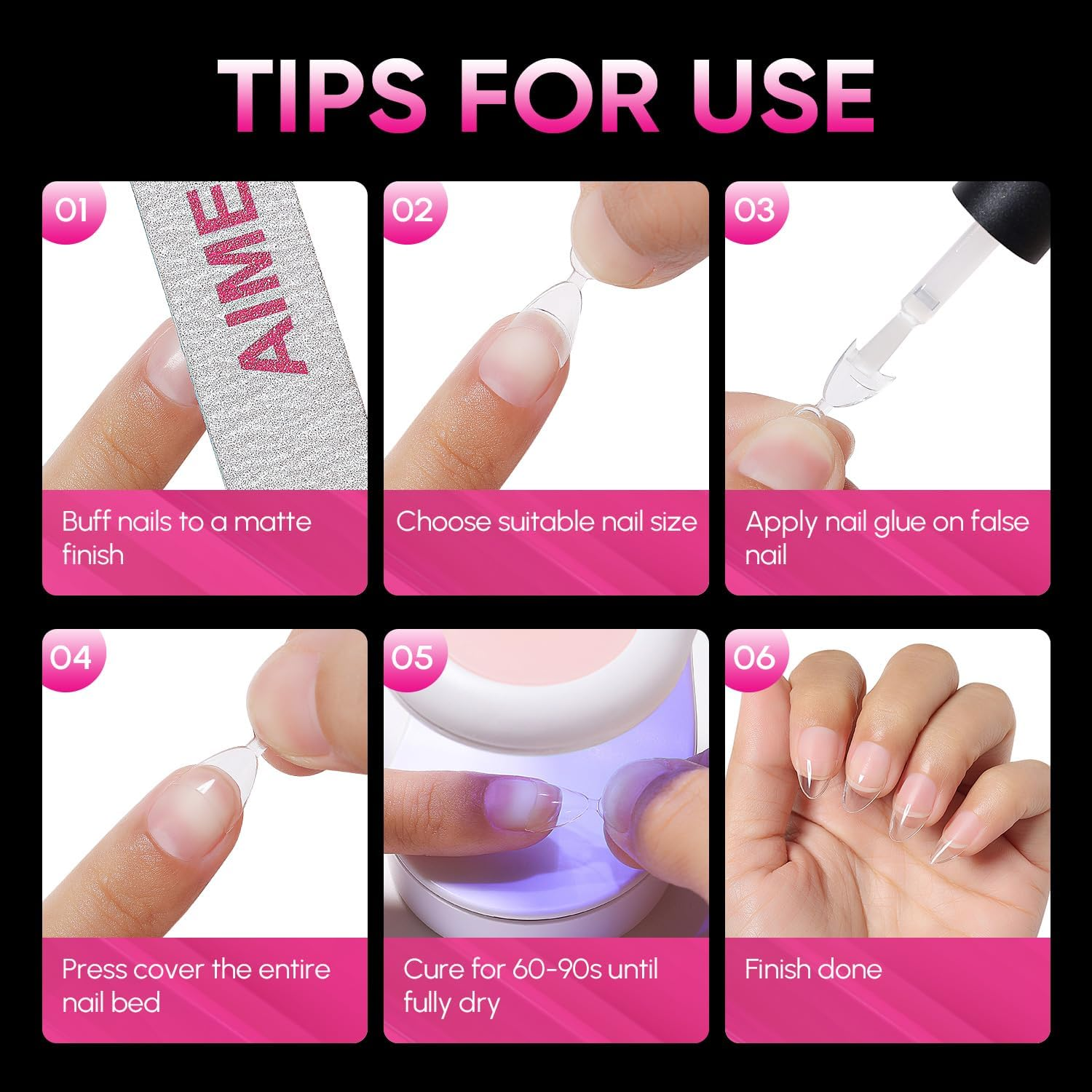 AIMEILI Short Almond Nail Tips, 504Pcs Half Cover Short Gel Nail Tips Clear Fake Nails for Nail Extension DIY Nail Salon, 12 Sizes - Jp010 image number 6