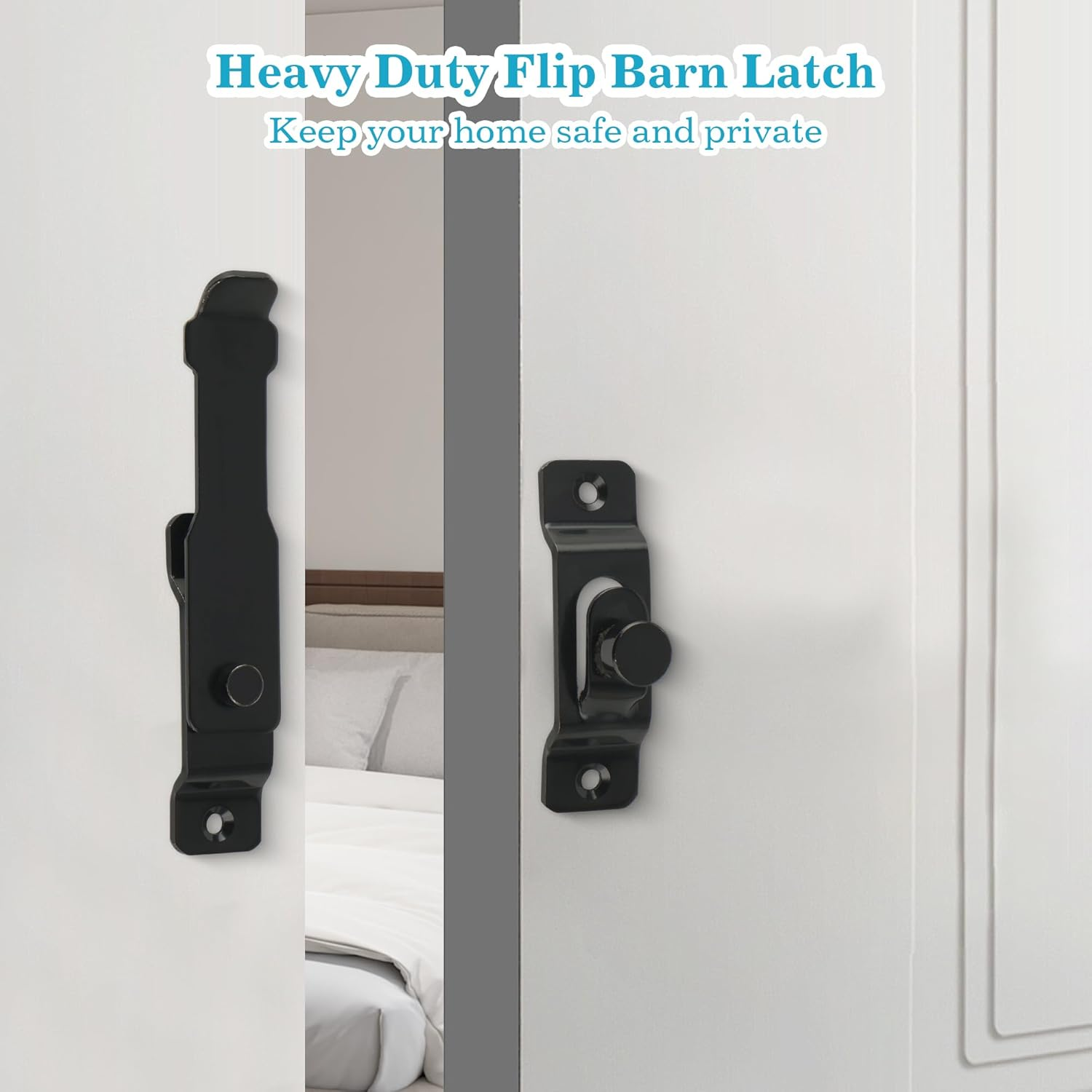 Alise Flip Latch Gate Latches Safety Door Lock Catch for Barn Wood Fence Sliding French Doors,Heavy Duty Thicker Stainless Steel Gate Hardware Locks,Black