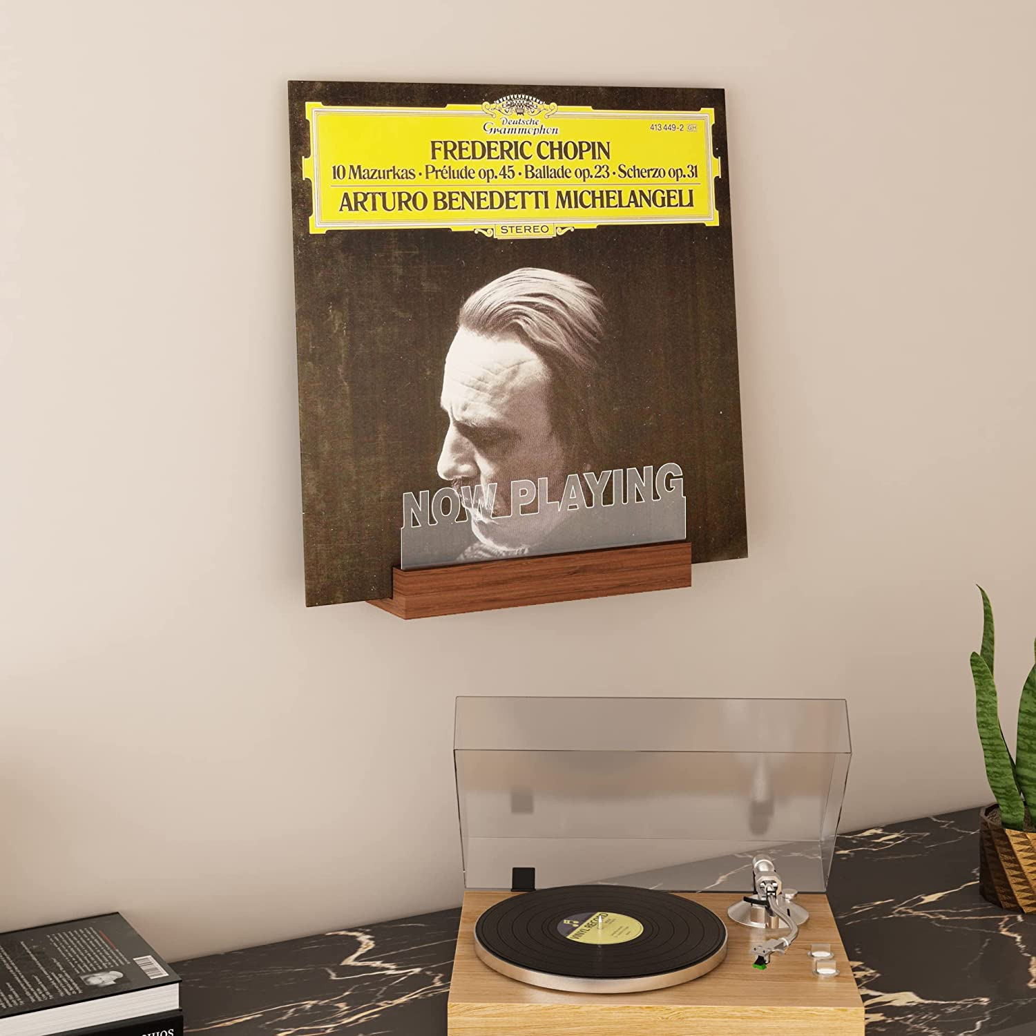 Now Playing Vinyl Record Stand, Light up Now Spinning Record Holder, Wooden Acrylic Holder for Vinyl Album Display and Storage with Warm White Colour Lights image number 6