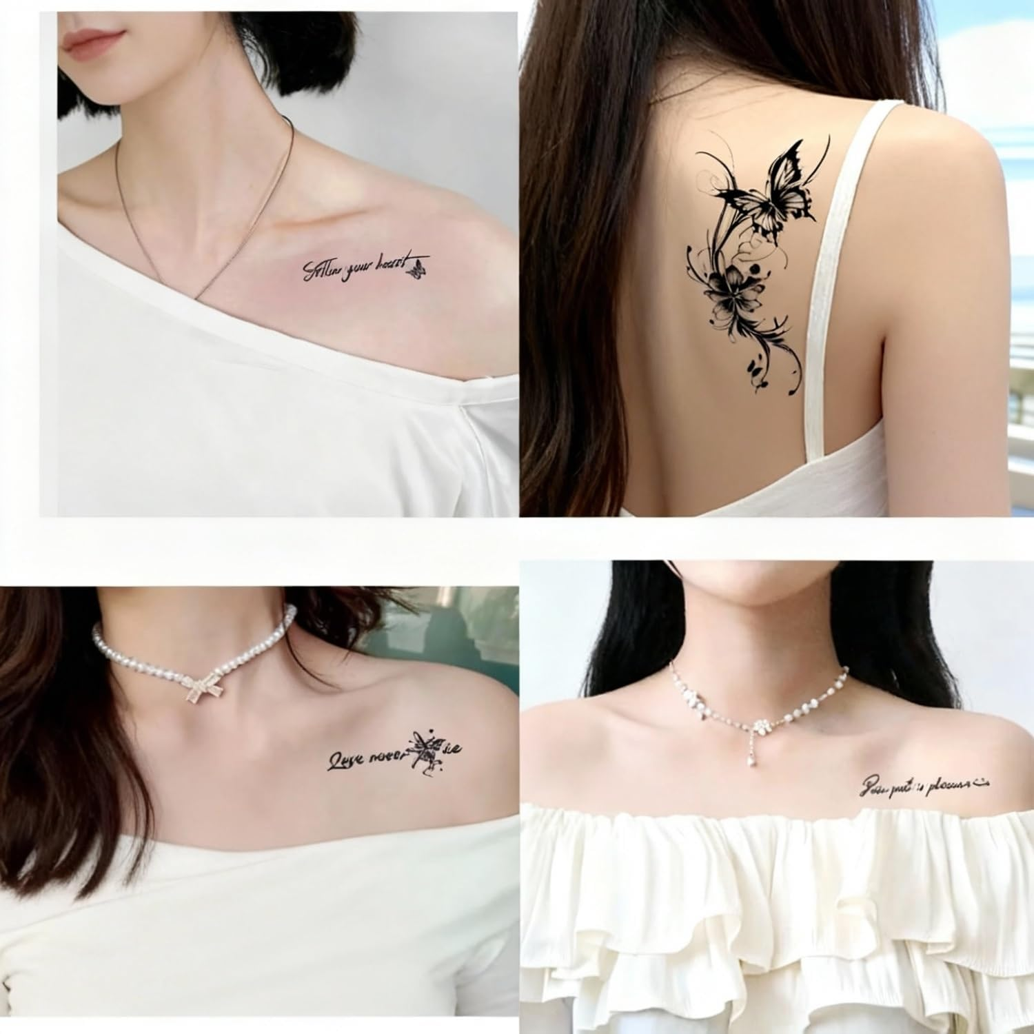 BOROLA 30 Sheets Dark Temporary Tattoos for Women & Men - Black English Letter & Motif Sticker Set, Waterproof Minimalist Body Tattoo Art for Music Festival, Party, Cosplay(Mixed Style C) image number 3