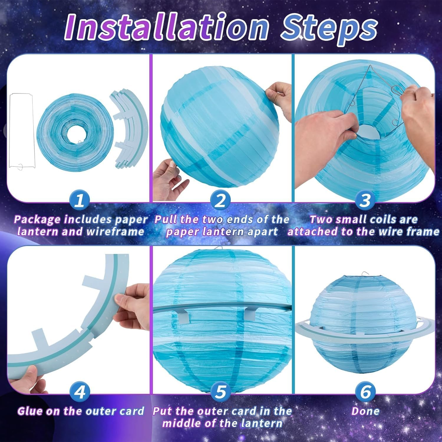 8 PCS Planet Paper Lanterns, 12 Inch Outer Space Party Decorations, Solar System Planets Lantern for Kids Theme Birthday Room Decorations (8)