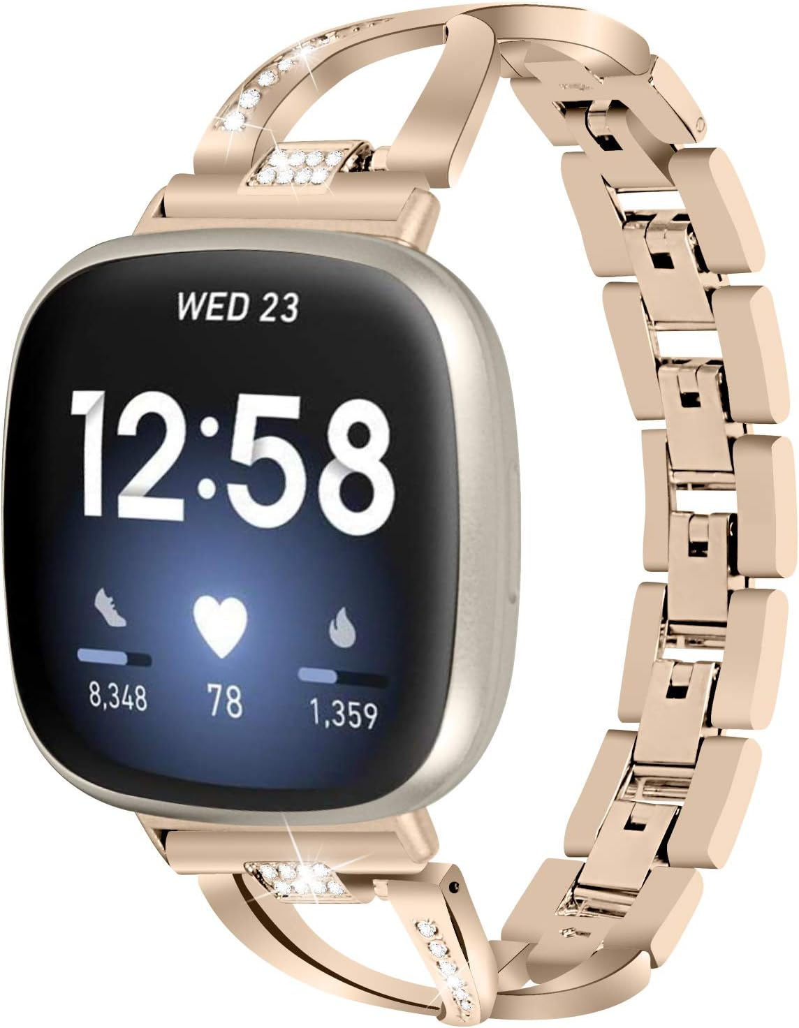 Turnwin Intended for Fitbit Versa 3 & Sense Bands, Bling Chain Crystal Stainless Steel Solid Metal Adjustable Versa 3 Replacement Watch Band Wristband Strap Bracelet Intended for Versa 3 and Sense Bands Fitness Tracker (Silver-Gold) image number 2