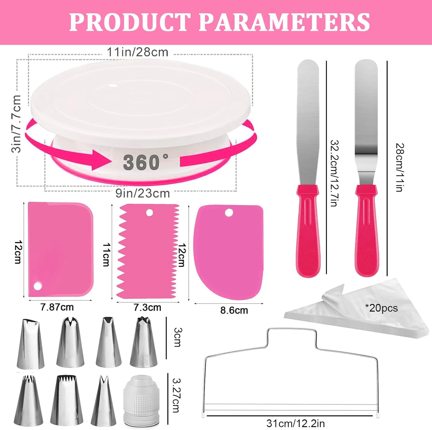 Cake Decorating Kit,35Pcs Cake Decorating Supplies with Cake Turntable,Icing Tips, Modeling Tools,Icing Smoothers, Pastry Bags and Other Cake Decorating Accessories for Beginners image number 4