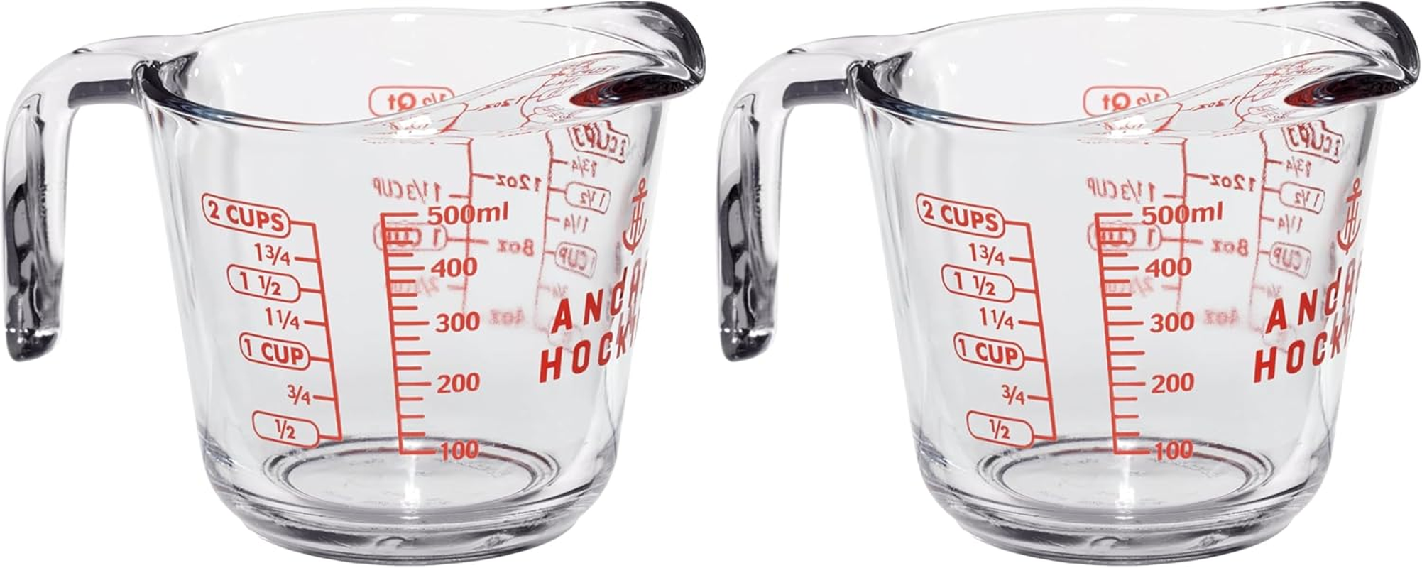 Anchor Hocking Small Measuring Jug &ndash; Durable Glass Cup with Easy-Read Markings, Open-Handle Grip and Smooth Pour Design &ndash; Microwave and Dishwasher Safe for Precise Kitchen Prep &ndash; 500 Ml Capacity