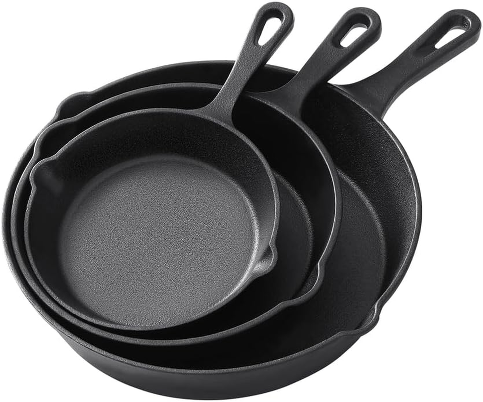5-Star Chef Frying Pan Cast Iron Steak Skillet BBQ Oven Cookware 3PCS image number 2