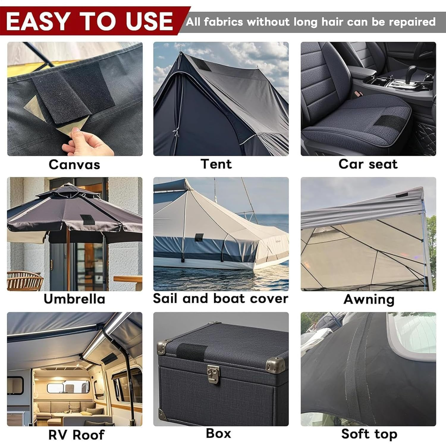 Fabric Repair Tape, Clothes Bonding Adhesive Patch, Washable Fabric Clothes Repair Tape for Car Furniture Leather RV Tent Awning Canvas Pool Liner Upholstery image number 1