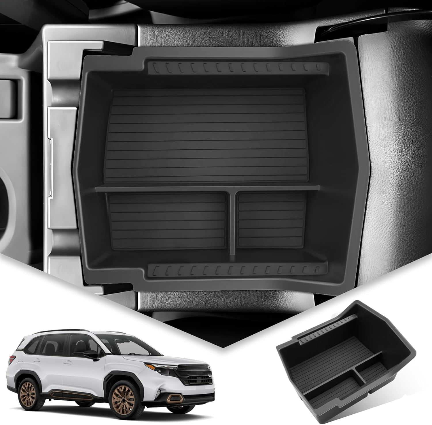 BIBIBO for 2025 Subaru Forester Center Console Organizer 2025 2026 Subaru Forester Console Armrest Tray+Cup Holder +Wireless Charging Mat 2025 Forester Insert Organizer 2025 Forester Accessories