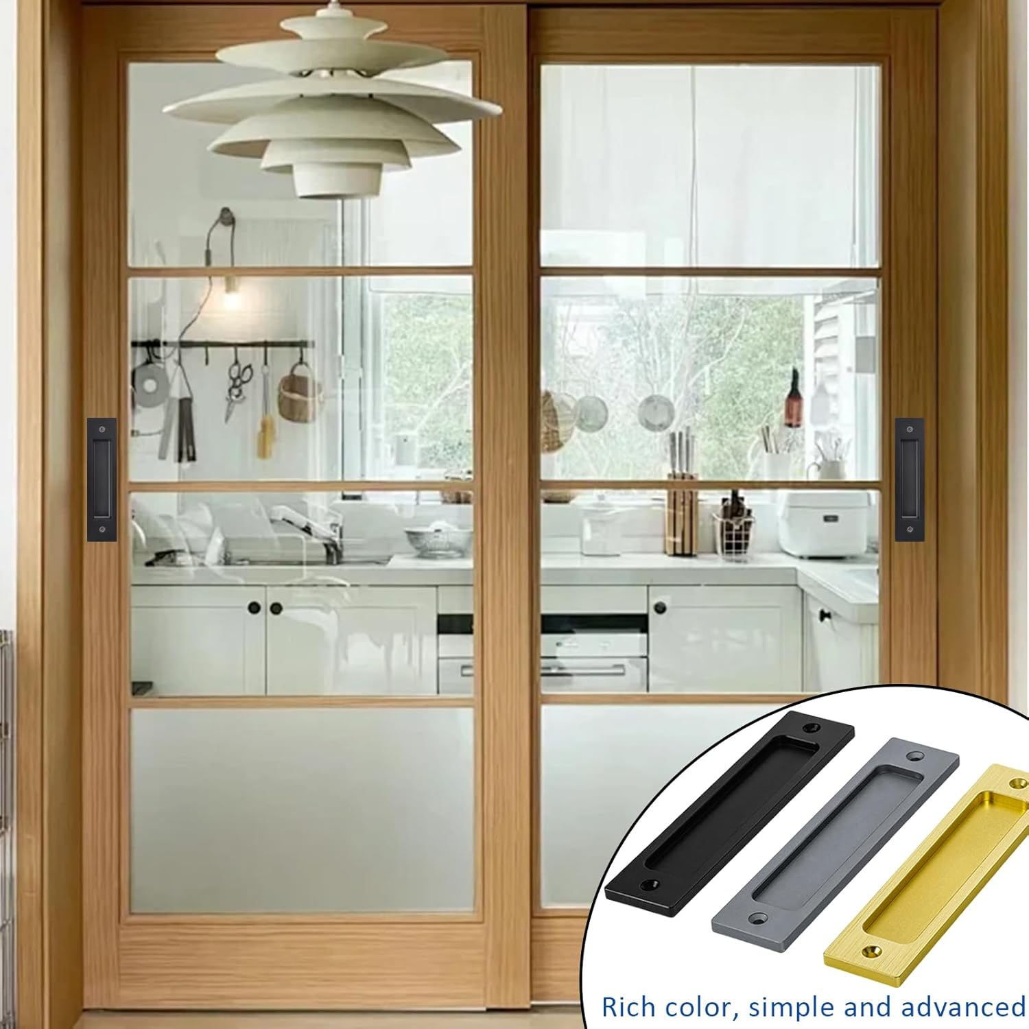 INCAUCA 2 Pack Barn Door Handles, 6 Inch Flush Door Pull, Recessed Door Handles, Sliding Closet Door Finger Pull, Rectangular Flat Plate for Pocket Door Drawer Cabinet Cupboard (Gray) image number 6