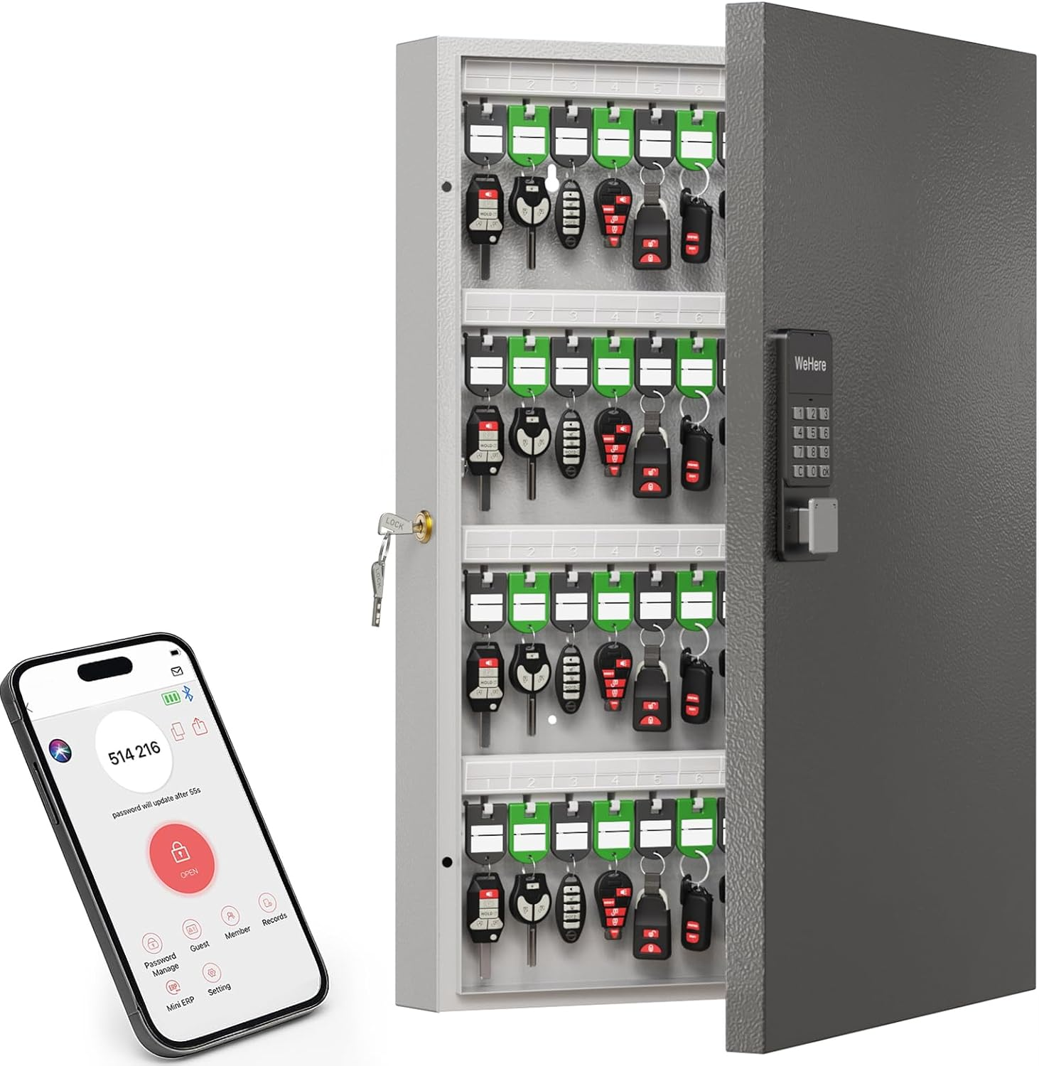 96 Key Cabinet (Plus), Key Lock Box Wall Mount Use One Time Password, Fixed Code/Bluetooth/Otp Share Unlock, Security Lockbox for Valets, Hotels, Car, Offfice Key Management & Storage image number 6