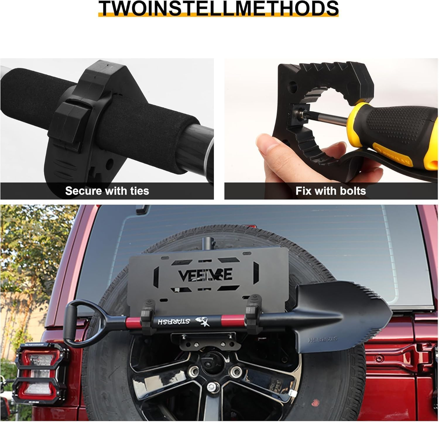 2 Pcs Clamp Mount Utility Holder,Adventure Shovels Bracket,Adjustable Bar Clamp Rubber Clamp Mount,Shovel Mount Adjustable Used on Off-Road Vehicle UTV ATV Van Trucks Boat image number 1