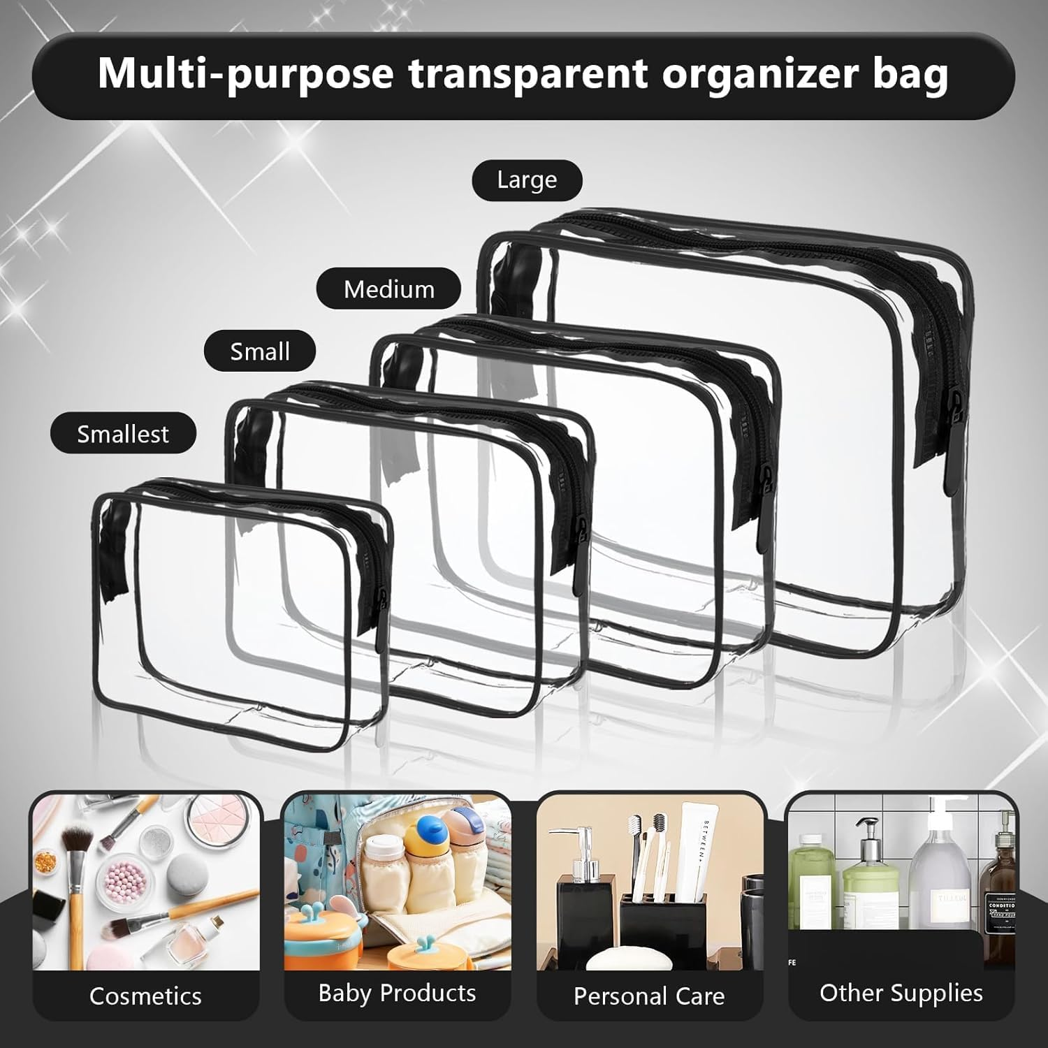 Mumoo Bear Clear Toiletry Bag, 4PCS Waterproof Transparent Tolietry Bag with Zippers, Clear Cosmetic Makeup Bag for Travel, Beach Vacation and Bathroom