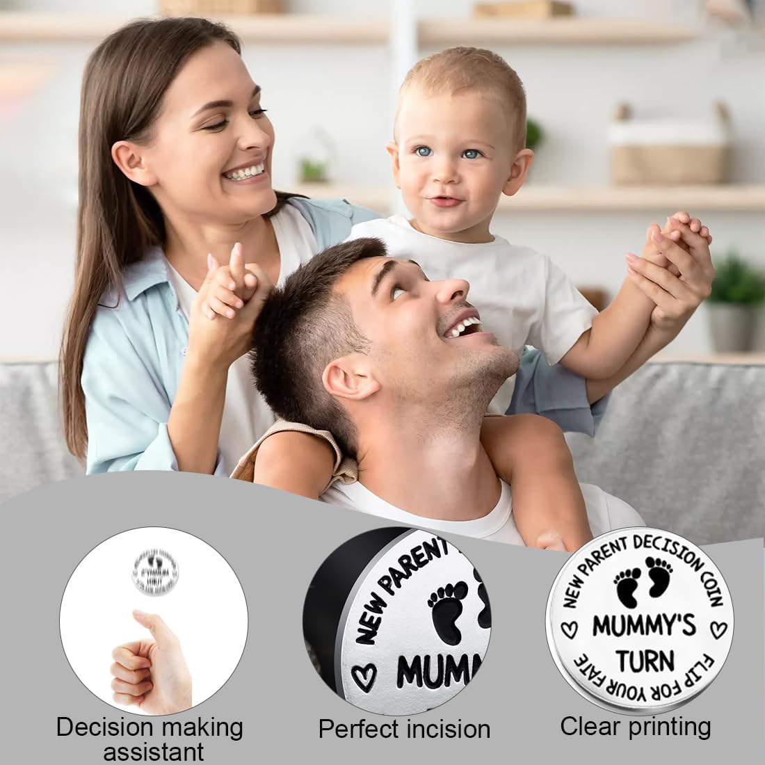 Funny First Time Decision Coin, Pregnant Expectant Mother and Dad, Gifts for Birth, Christening Gifts for Girls, Boys, Baby, after Birth, Gift Idea, Cooler, 30 Mm image number 3