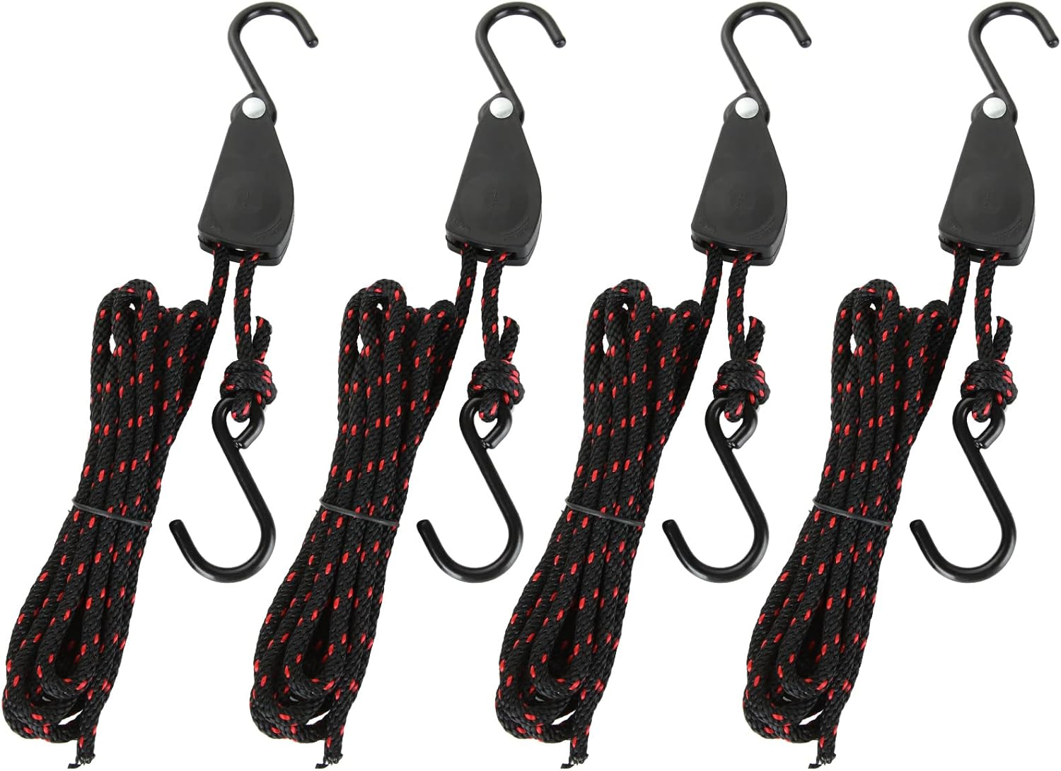 DAJAVE 4 Pack Kayak Rope Tie Downs, 1/4" X 11.8Ft Rope Tie Downs Canoe Bow and Stern Tie down Strap, Heavy Duty Adjustable Rope Clip Tie down Kayak and Canoe Accessories
