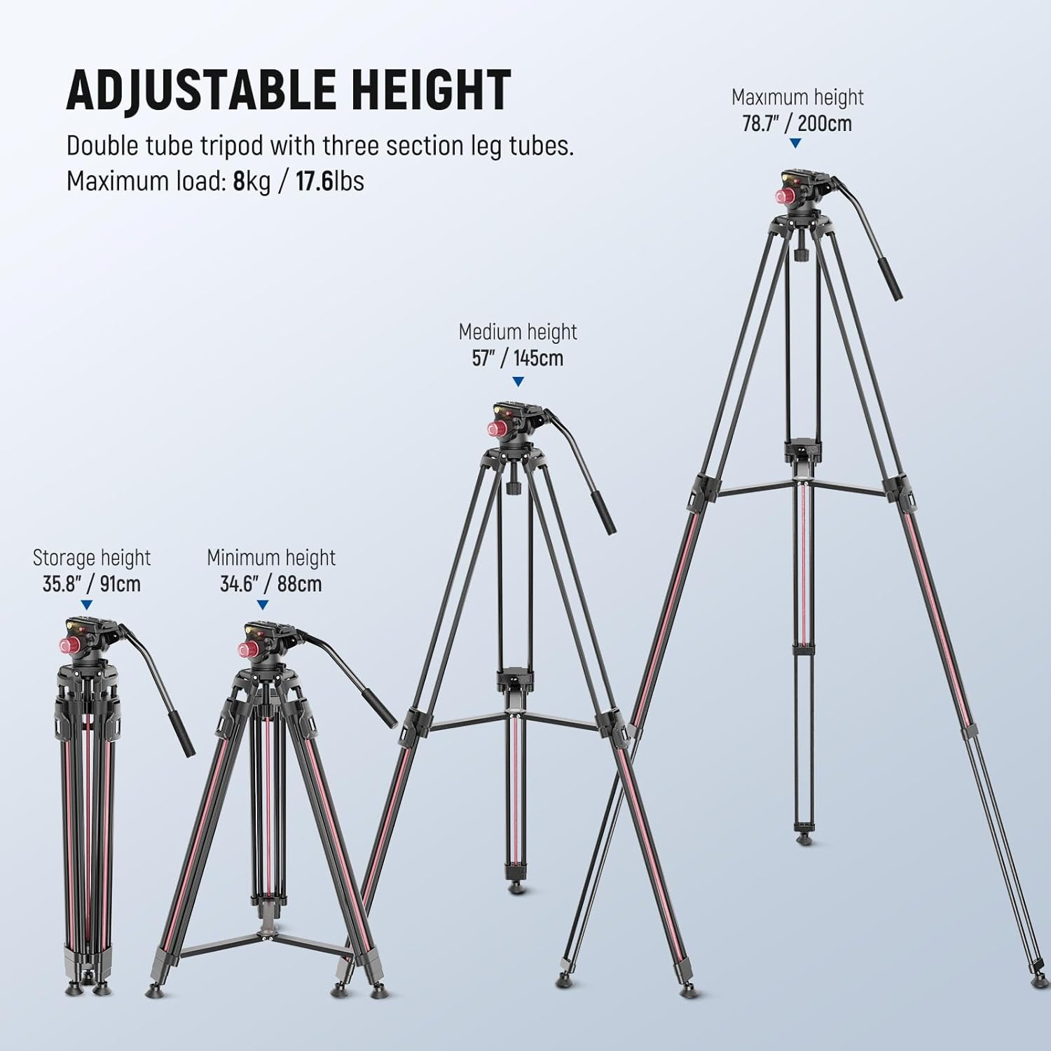 NEEWER 79"/2M Video Camera Tripod with Fluid Head, One Step Quick Release Aluminum Heavy Duty Tripod Stand, QR Plate Compatible with Canon Nikon Sony DSLR Camera Camcorder, Max Load 17.6Lb, LL38 image number 1