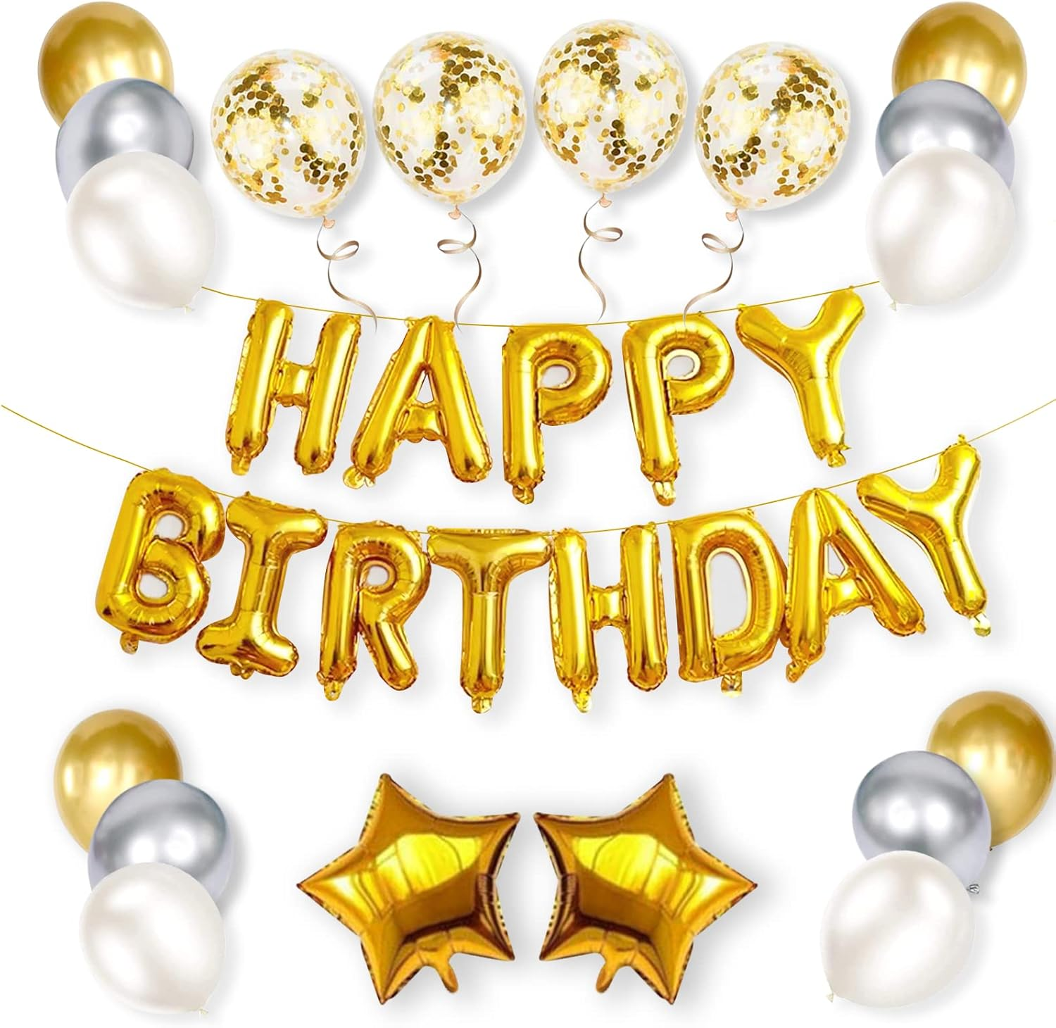Happy Birthday Balloons,Aluminum Foil Banner Balloons for Birthday Party Decorations and Supplies -Gold