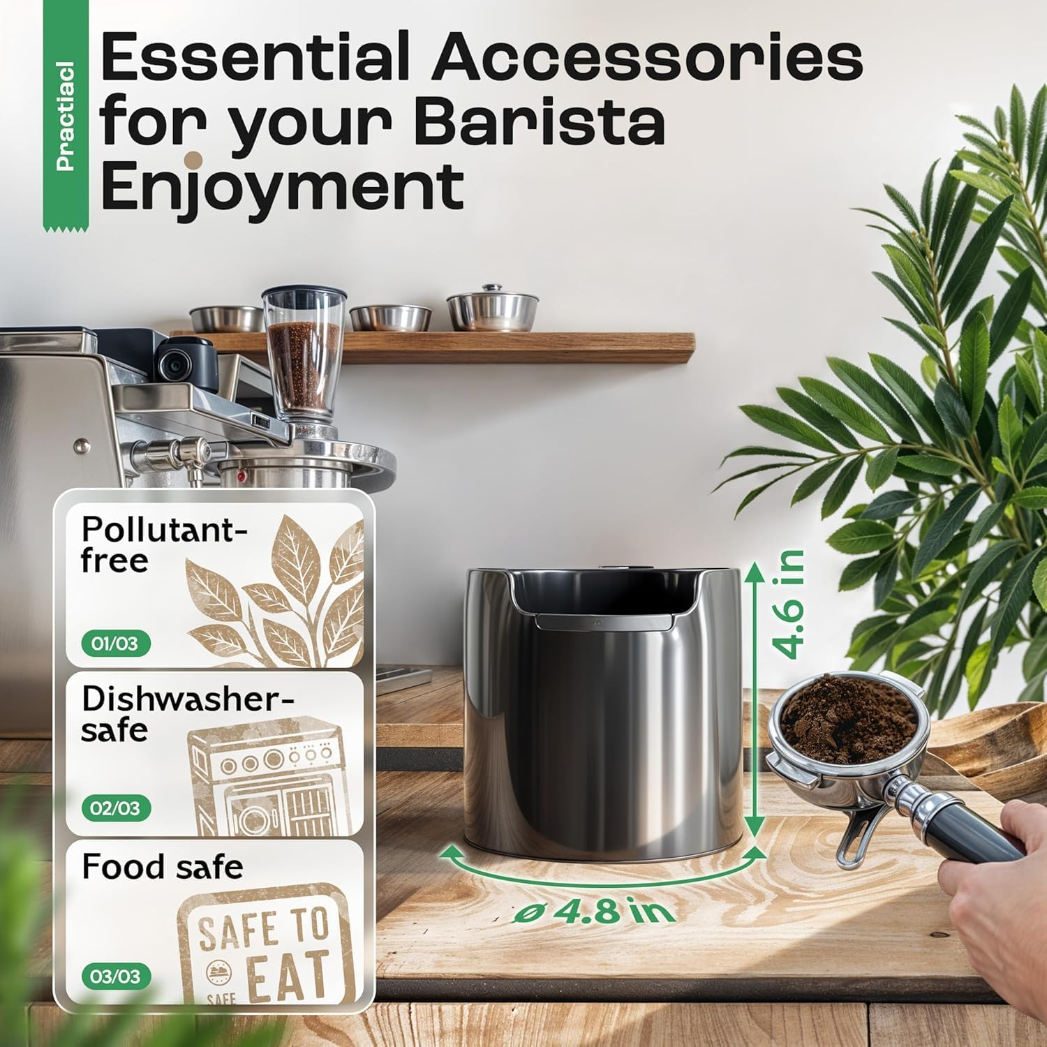 Homeffect Knock Box with Improved Handling - Innovative Barista Tools - Professional Coffee and Espresso Accessories for Home image number 2