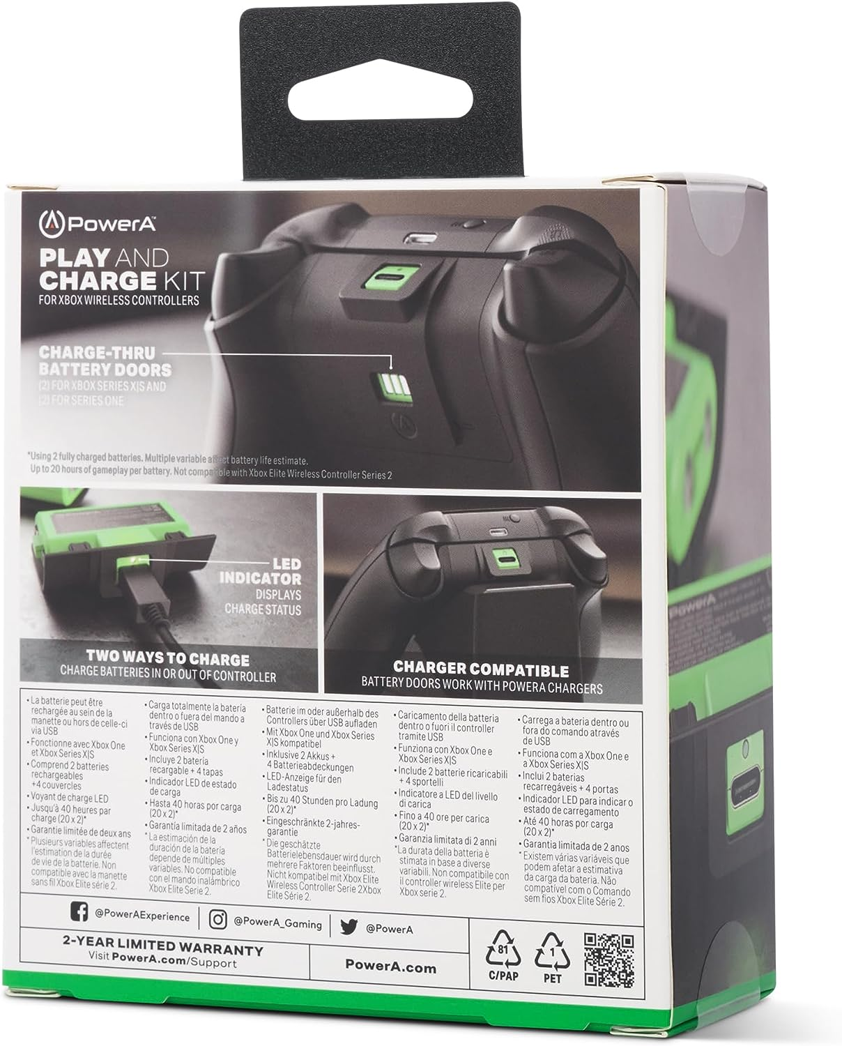 Powera Play & Charge Kit for Xbox Series X/S, Black/Green image number 3