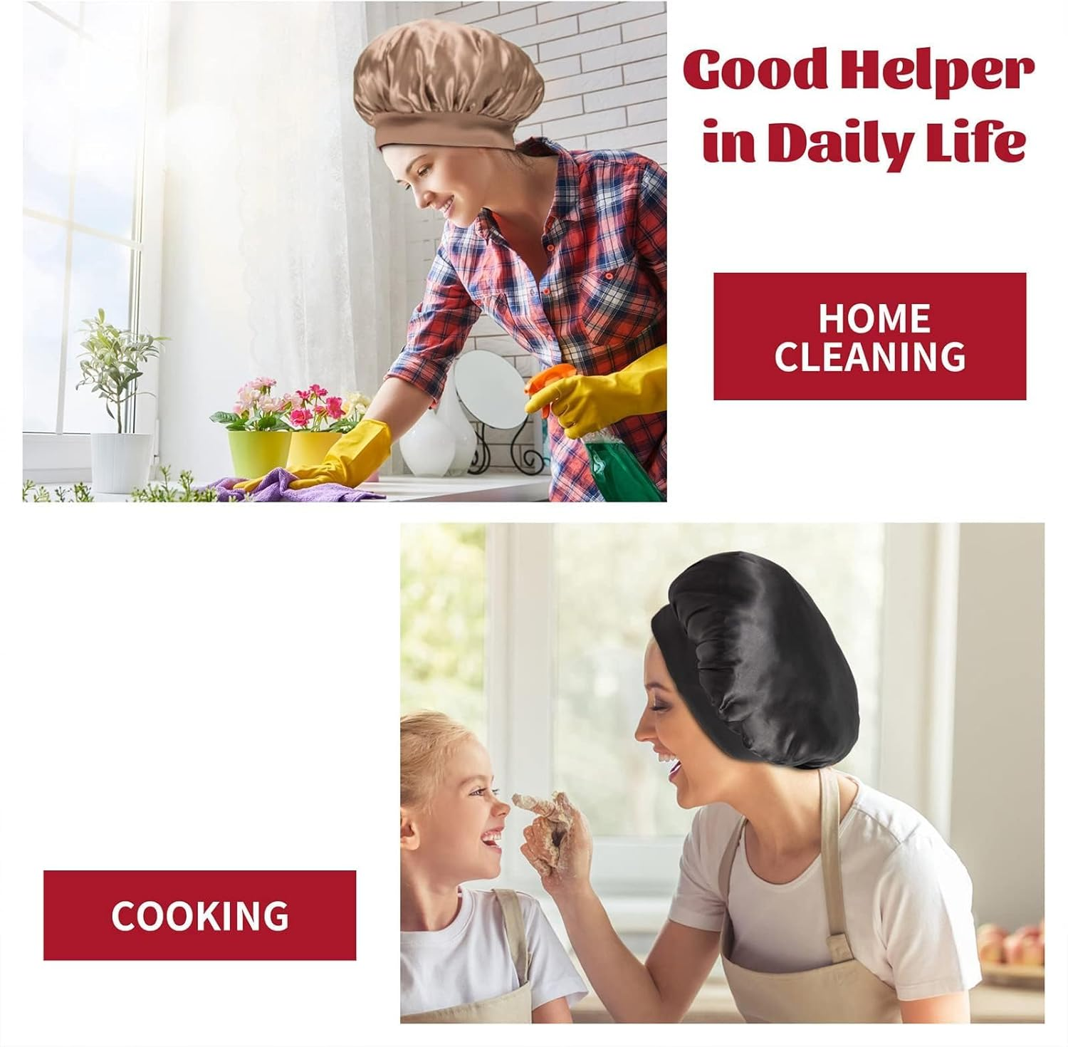 2Pcs Silk Bonnet for Sleeping, Satin Hair Bonnets, Soft Elastic Band Silk Sleep Cap, Silk Hair Wrap for Curly Hair