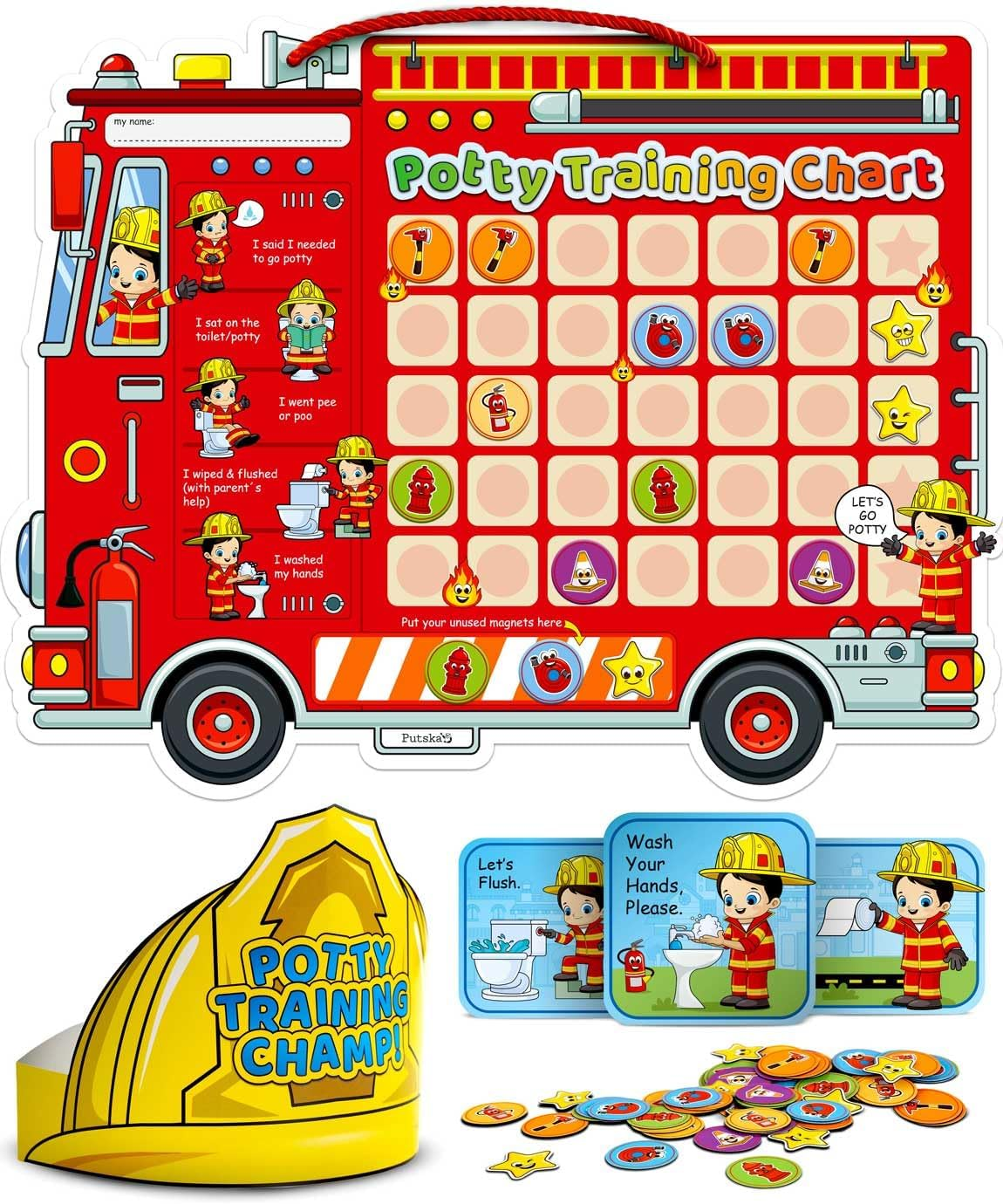 Potty Training Chart with 35 Stickers, 3 Reminder Stickers and Crown for Toddlers Boys and Girls - Potty Training Rewards for Kids - Fireman image number 3