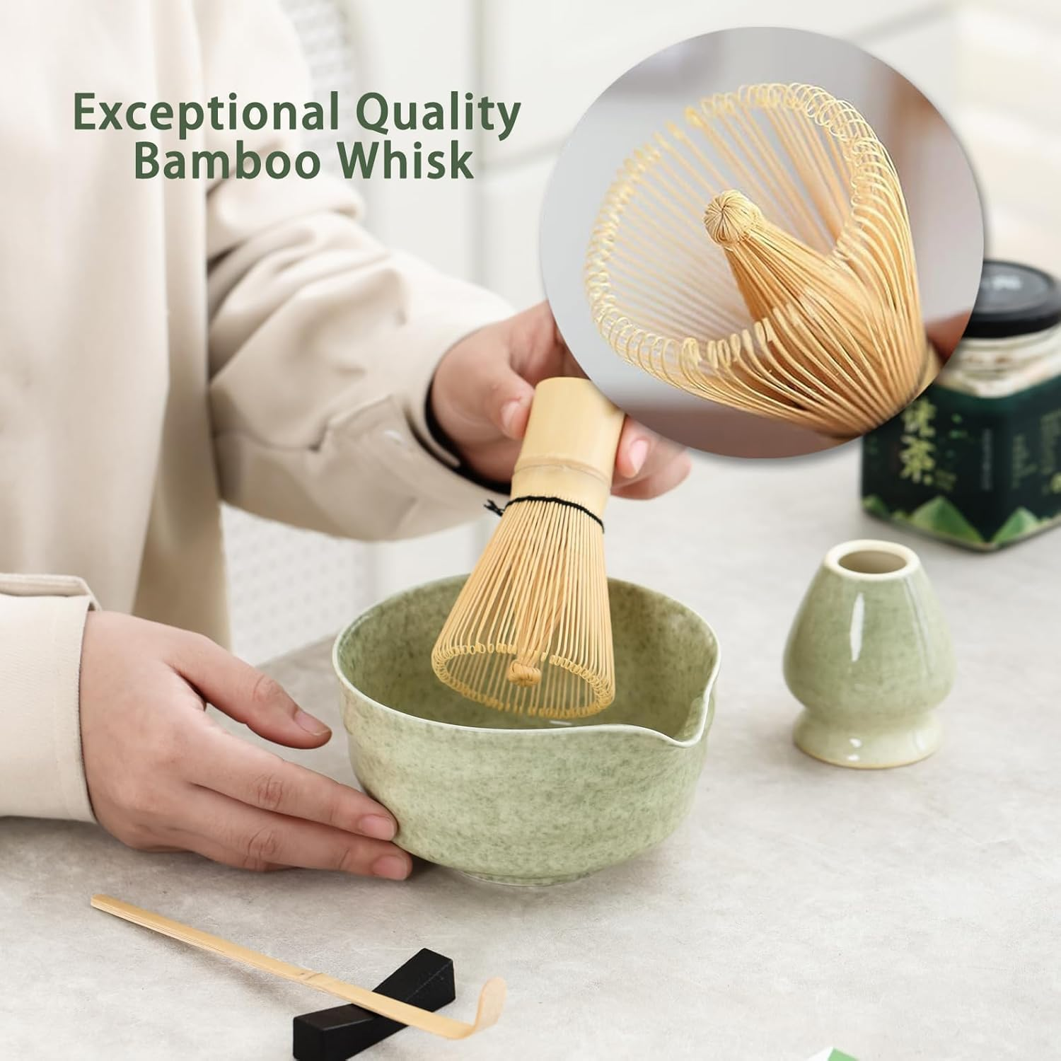 7 PCS Matcha Whisk Set, Japanese Household Matcha Tea Set Kit with Handcrafted Bamboo Whisk Matcha Scoop Matcha Stand Matcha Bowl for Matcha Tea Lovers image number 5